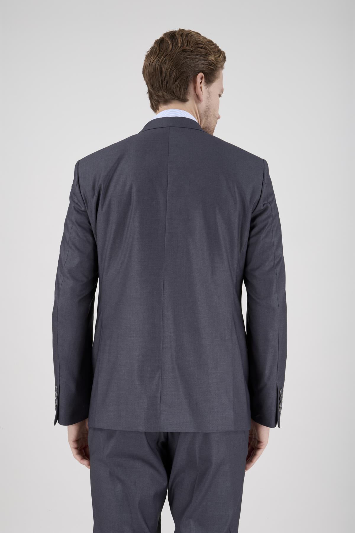 Erkek Slim Fit Sivri Yaka Gri Yelekli Takım Elbise