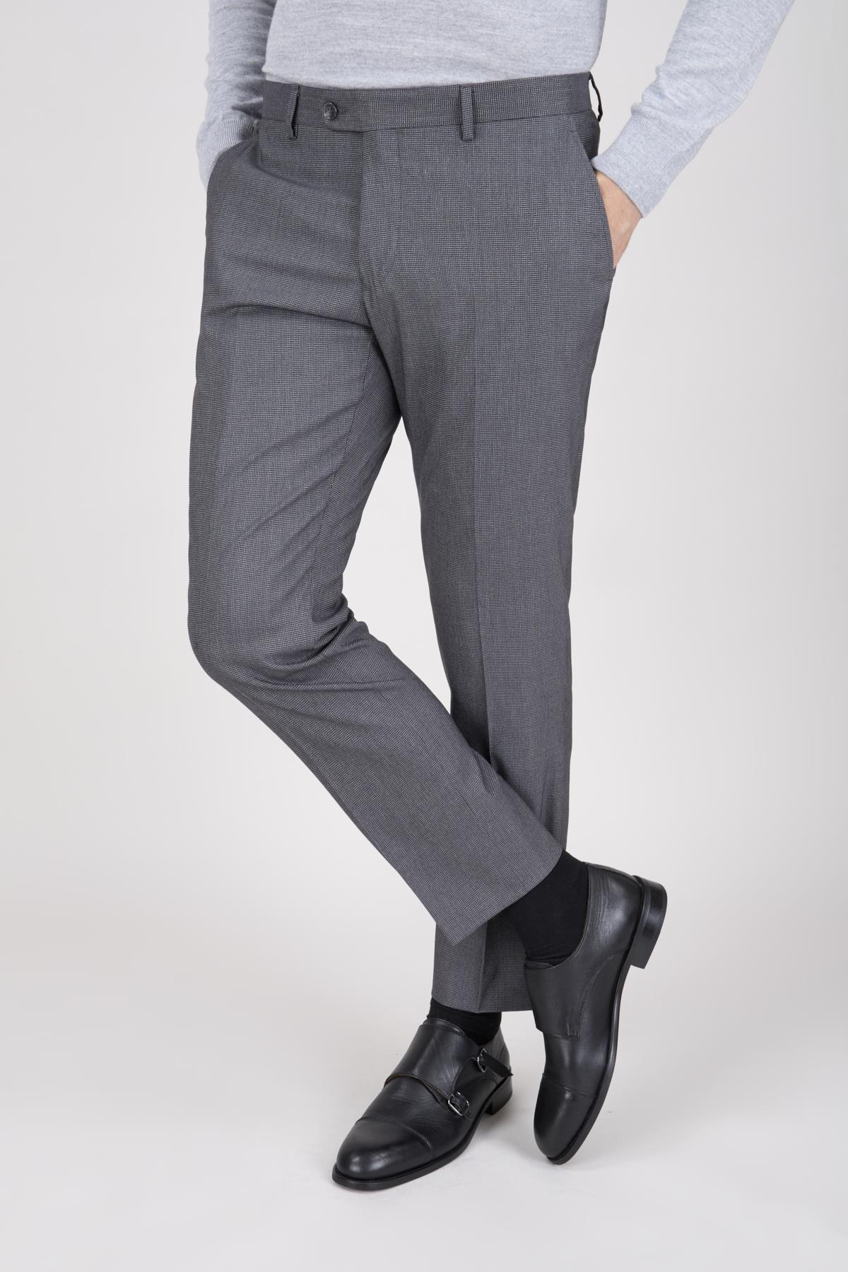 Erkek Slim Fit Sivri Yaka Gri Yelekli Takım Elbise