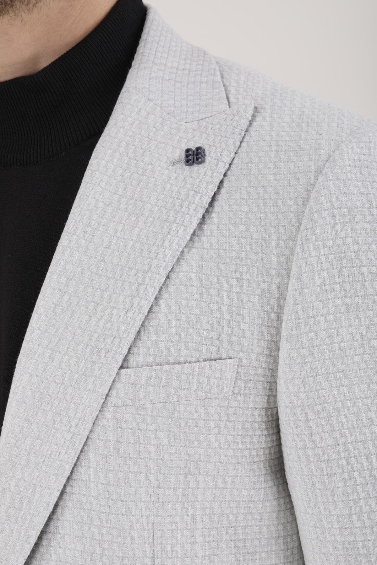 Erkek Slim Fit Sivri Yaka Gri Kombin Yelekli Takım Elbise
