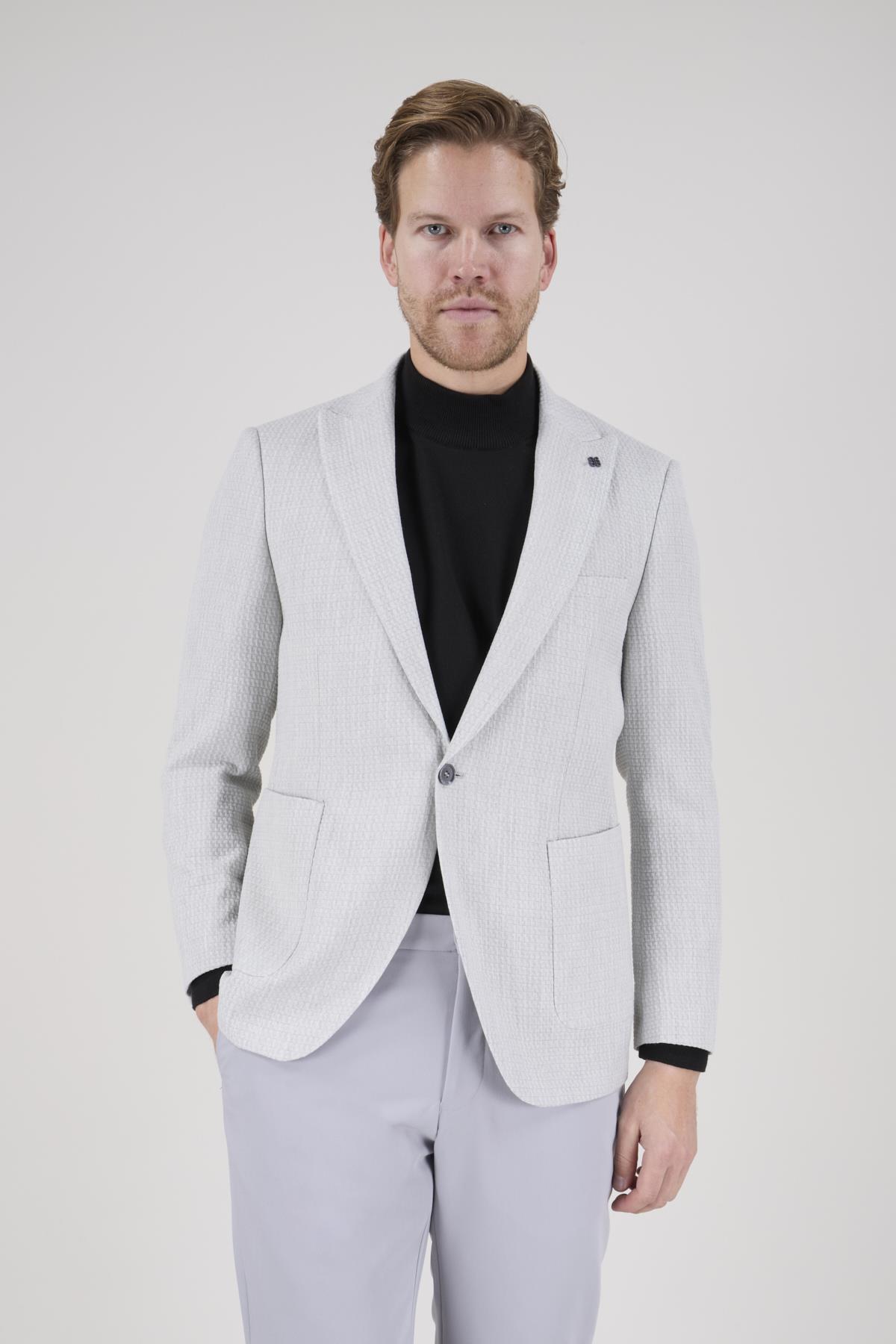 Erkek Slim Fit Sivri Yaka Gri Kombin Yelekli Takım Elbise