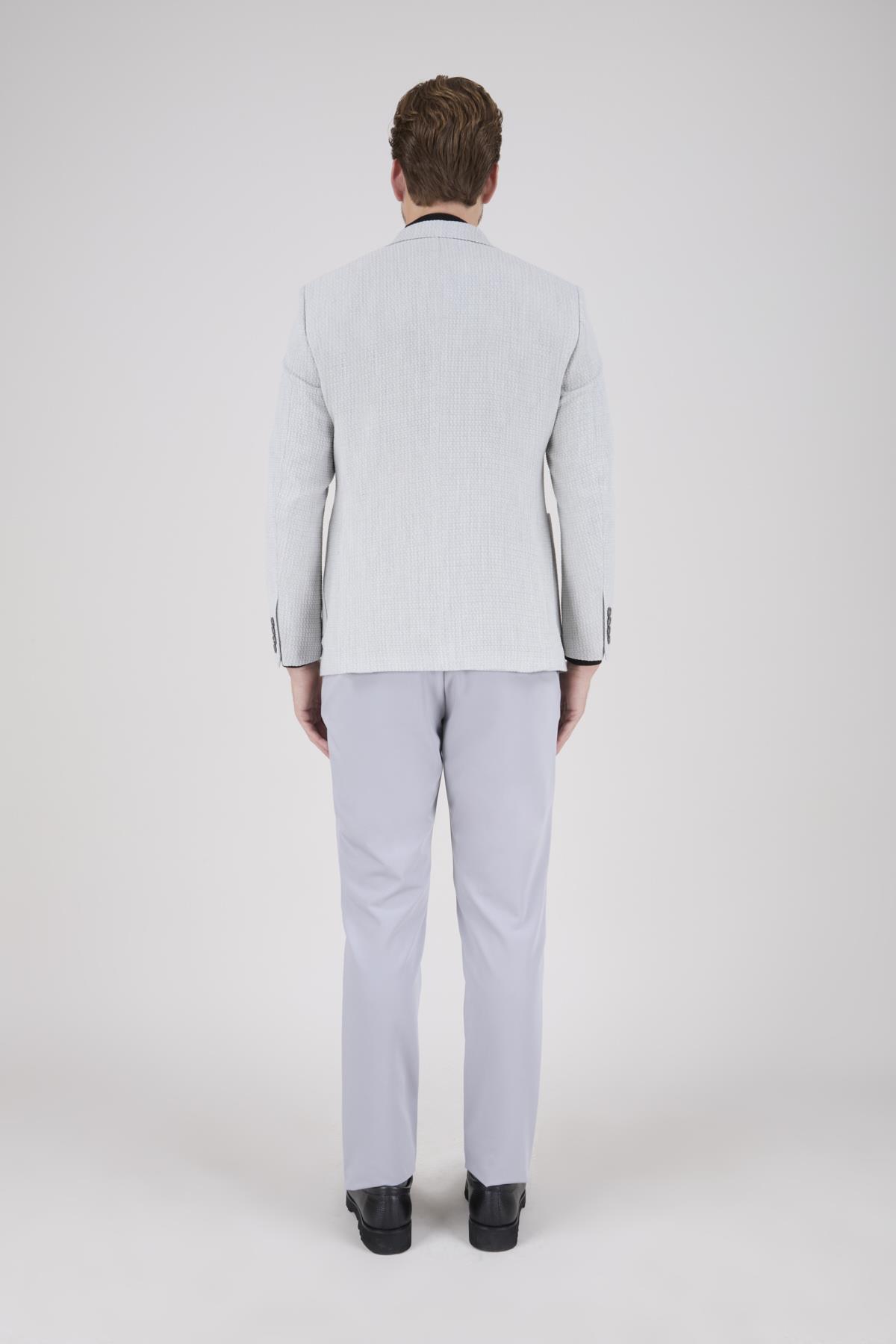 Erkek Slim Fit Sivri Yaka Gri Kombin Yelekli Takım Elbise