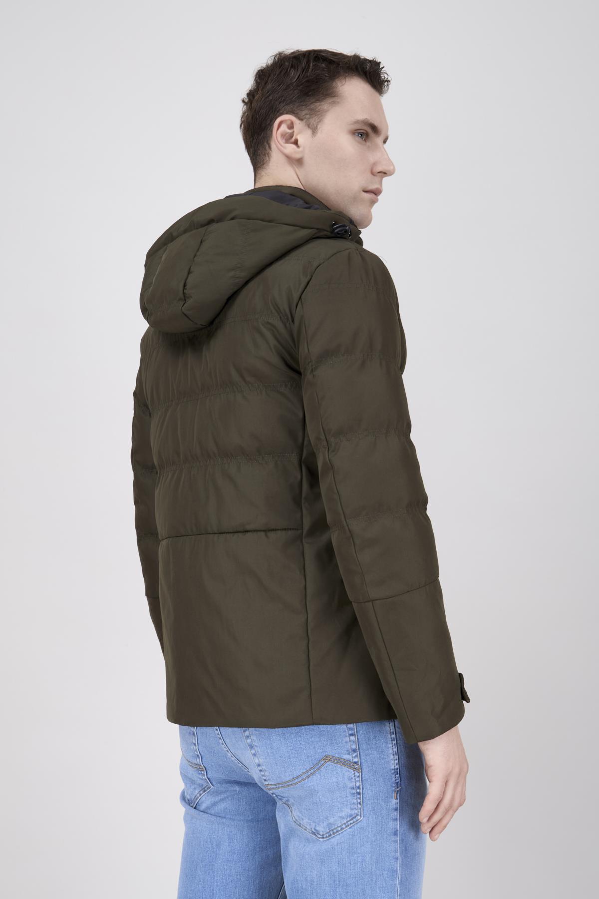Erkek Kapşonlu Haki Mont