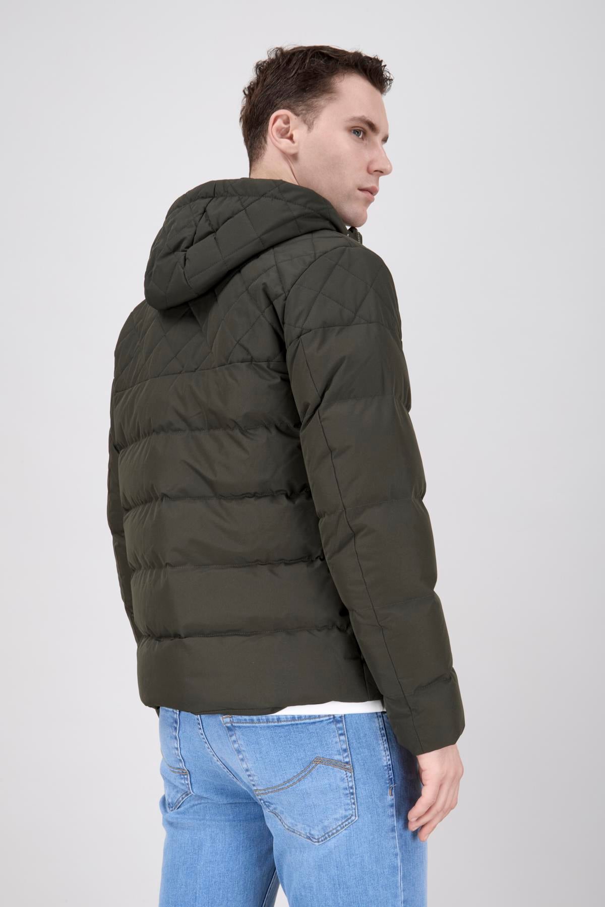 Erkek Kapşonlu Haki Şişme Mont