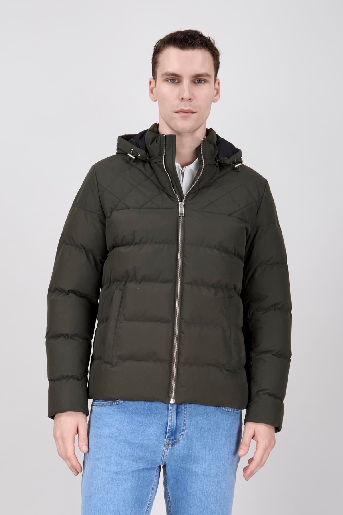 Erkek Kapşonlu Haki Şişme Mont