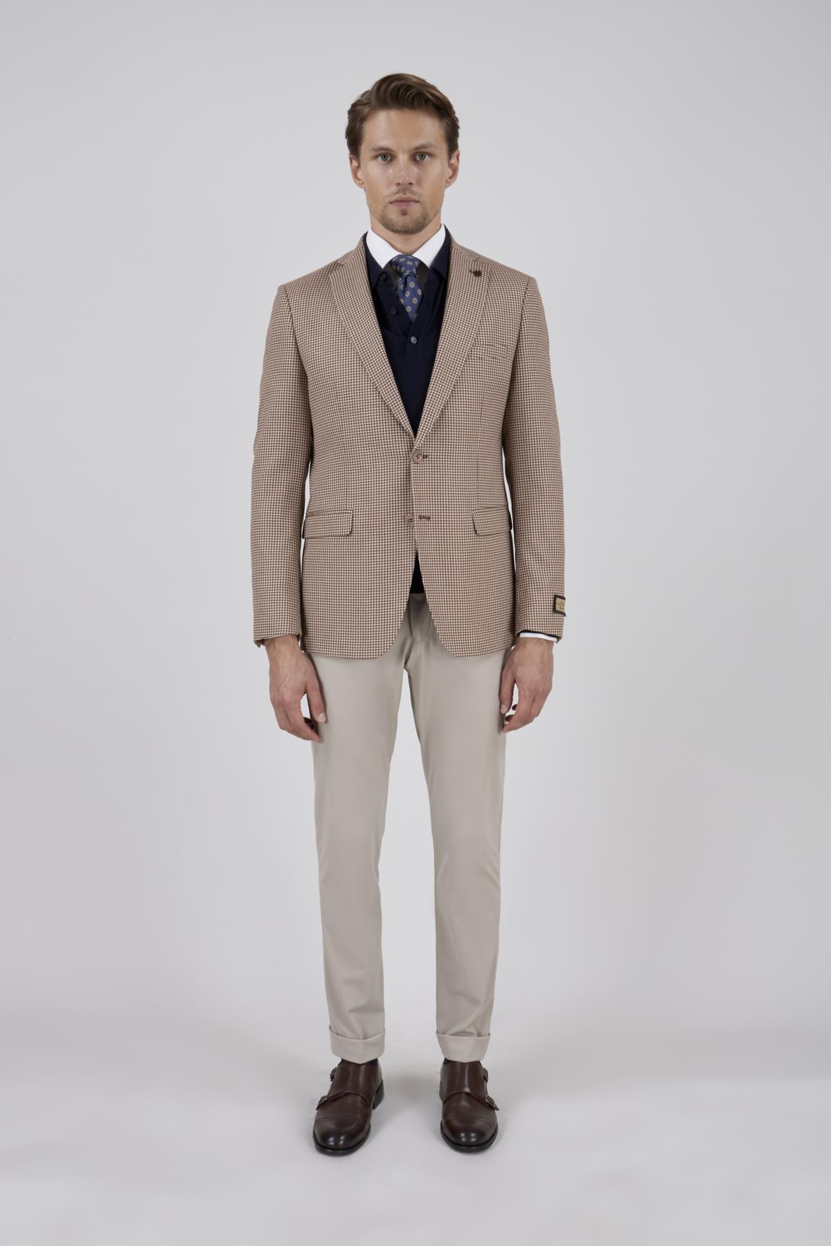 Erkek Slim Fit Mono Yaka Hardal Ceket