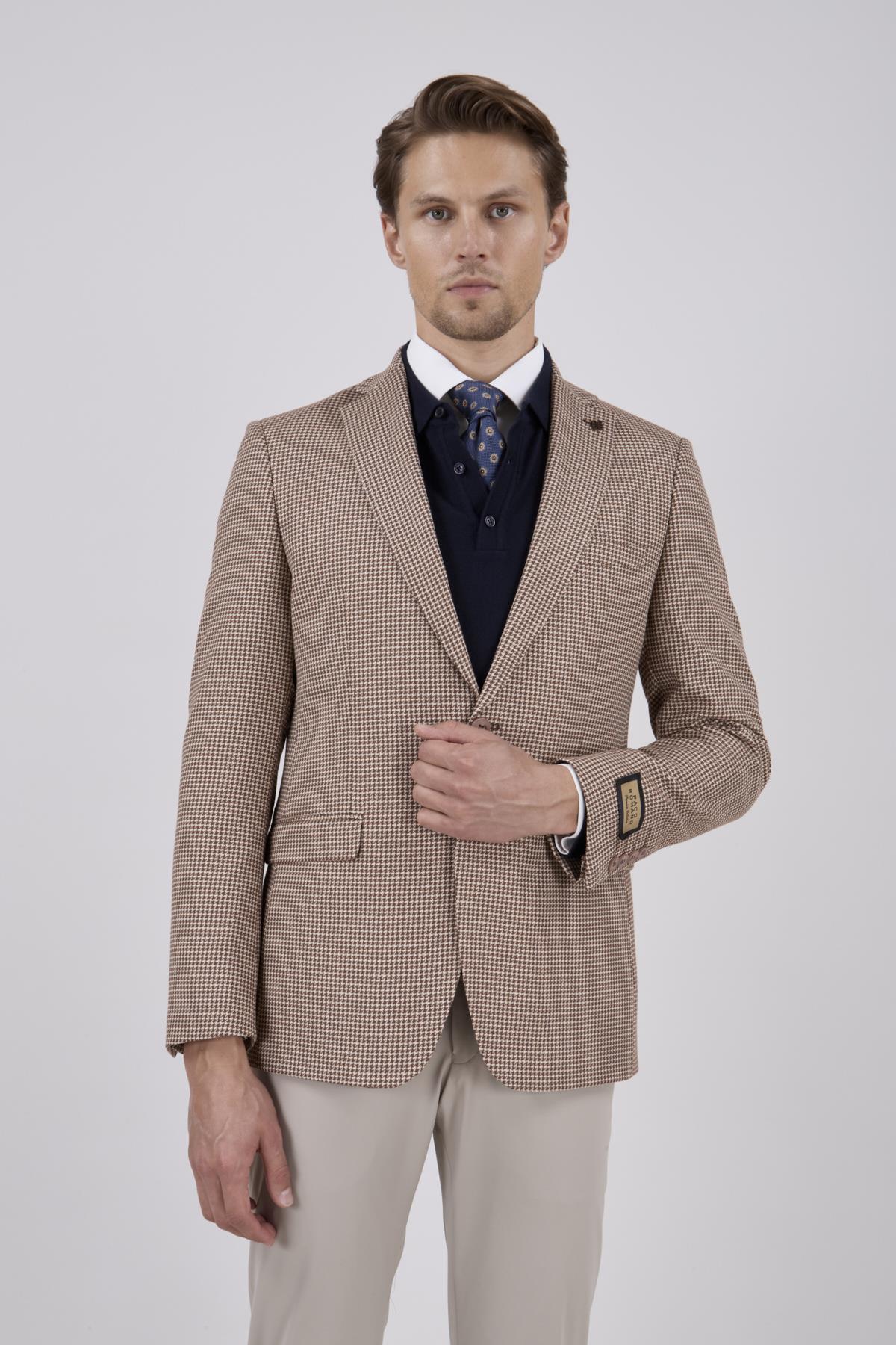 Erkek Slim Fit Mono Yaka Hardal Ceket