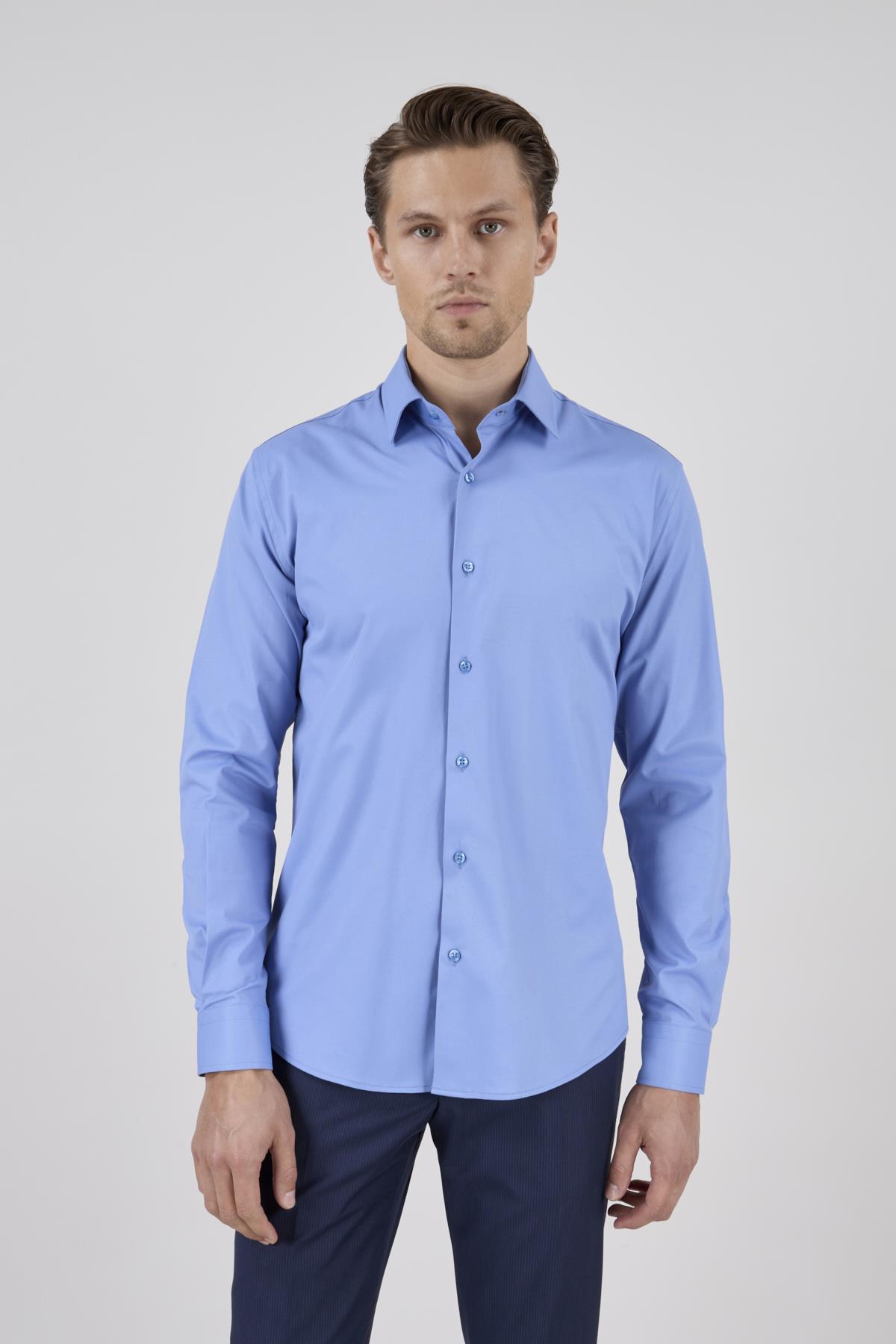 Erkek Slim Fit Koyu Mavi Gömlek