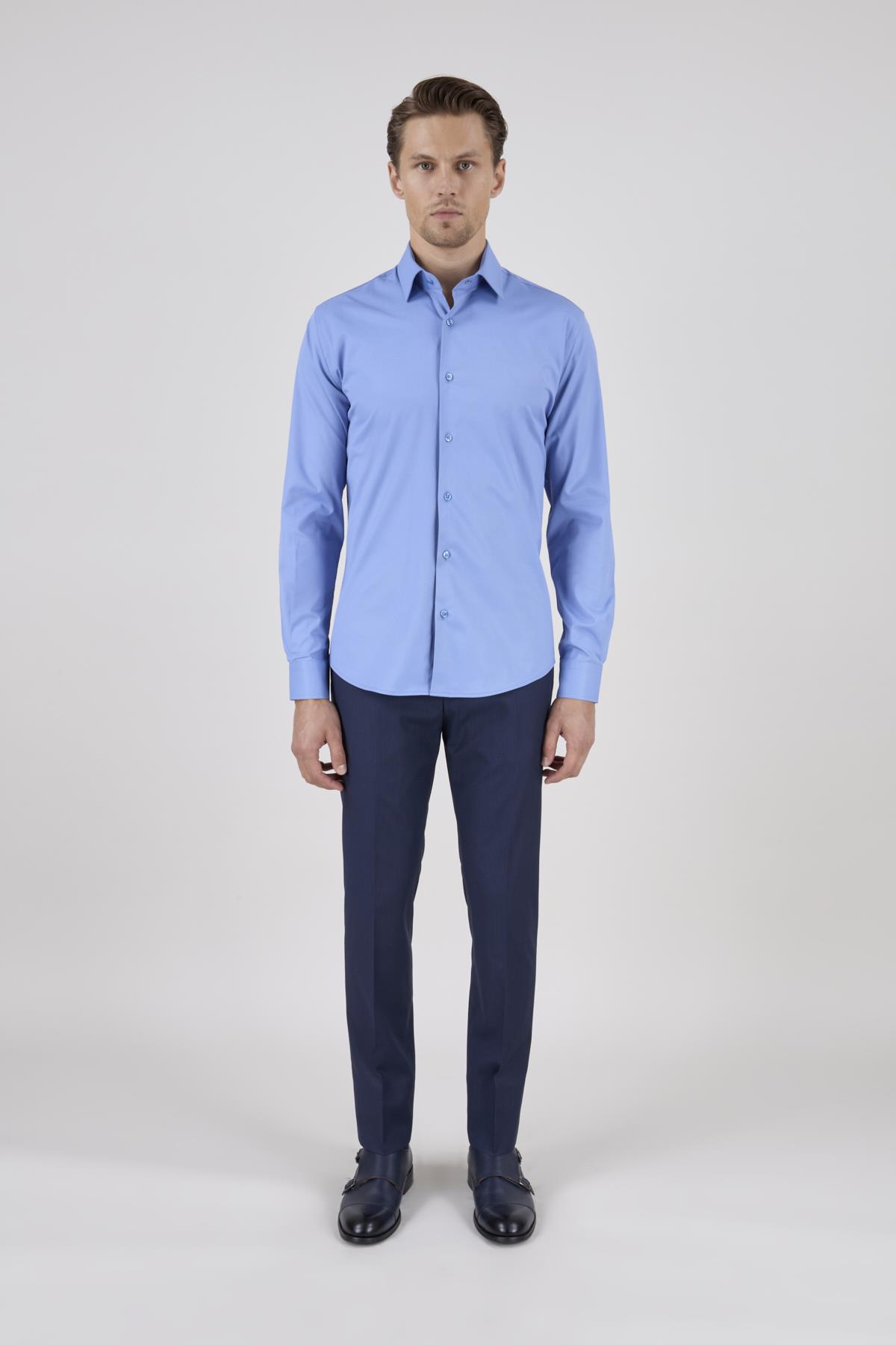 Erkek Slim Fit Koyu Mavi Gömlek