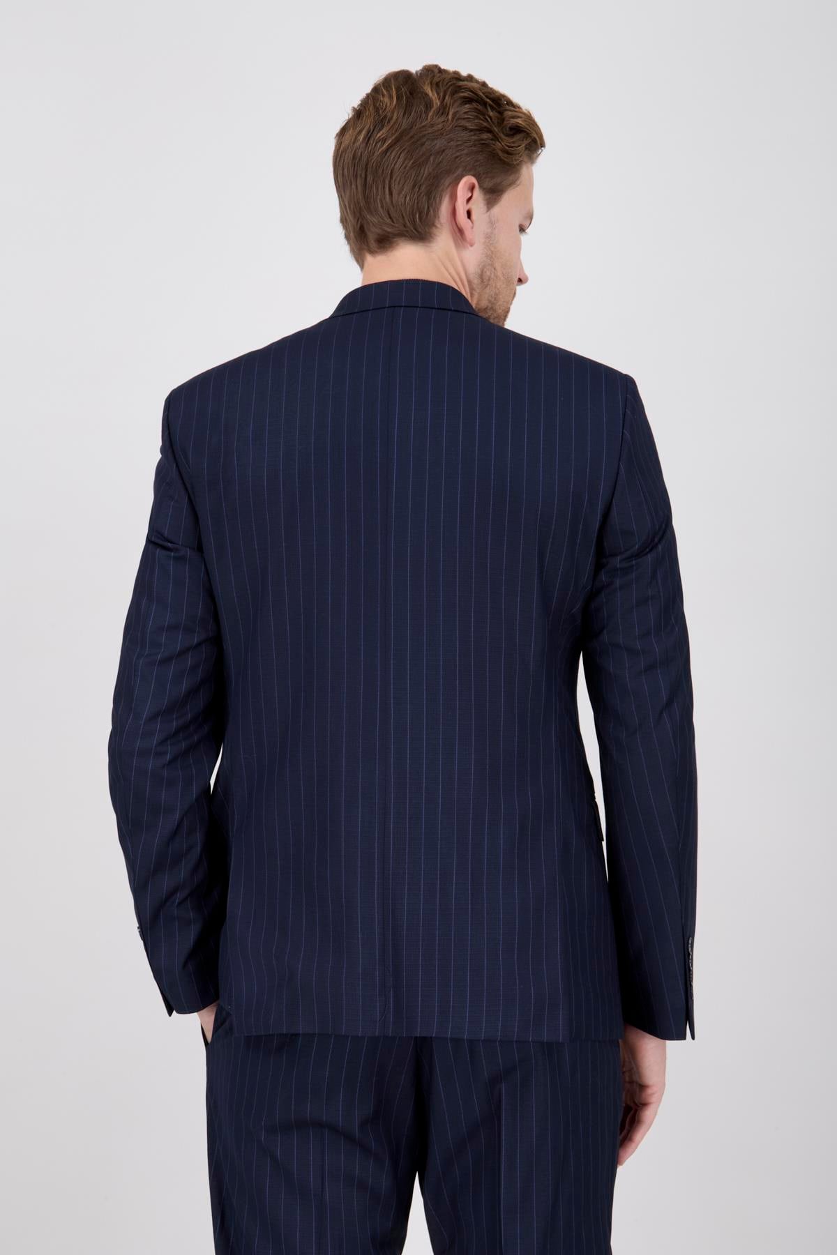 Erkek Slim Fit Sivri Yaka Koyu Lacivert Kruvaze Takım Elbise