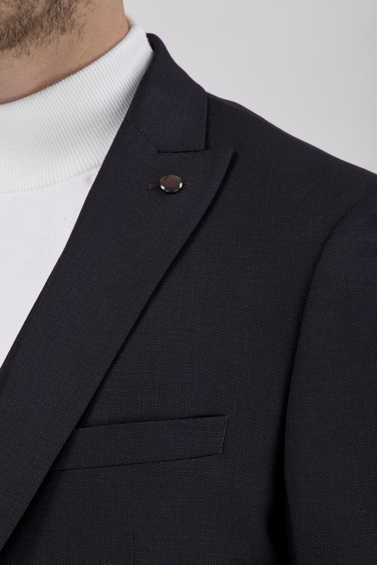 Erkek Slim Fit Sivri Yaka Koyu Kahverengi Yelekli Takım Elbise