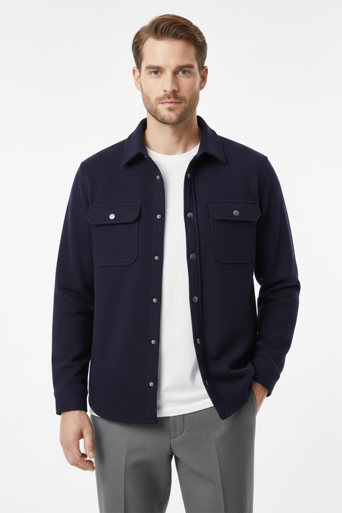 Erkek Regular Fit Koyu Lacivert Örme Gömlek