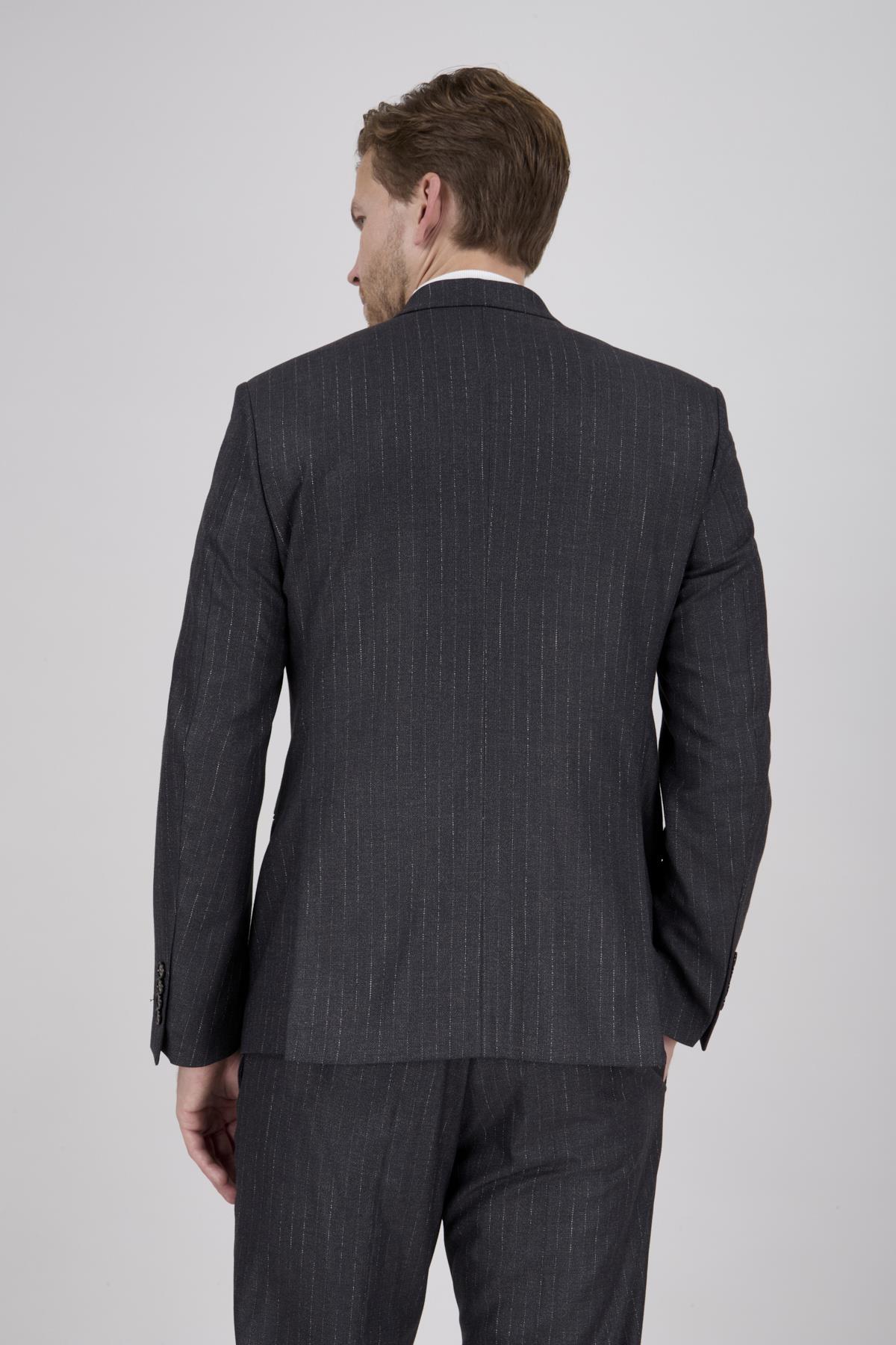 Erkek Slim Fit Sivri Yaka Koyu Kahverengi Kruvaze Model Takım Elbise