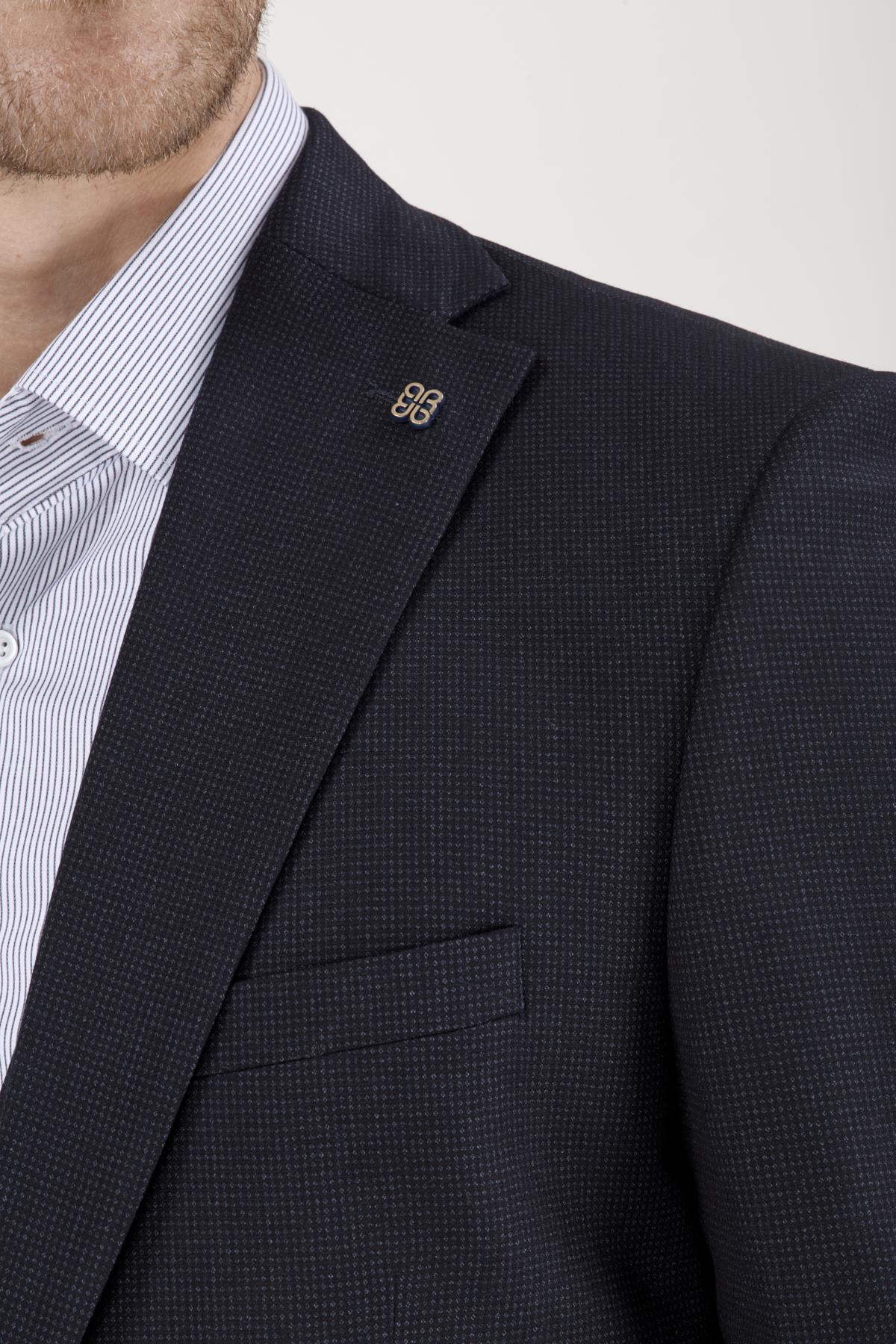 Erkek Slim Fit Mono Yaka Koyu Lacivert 8 Drop Yelekli Takım Elbise