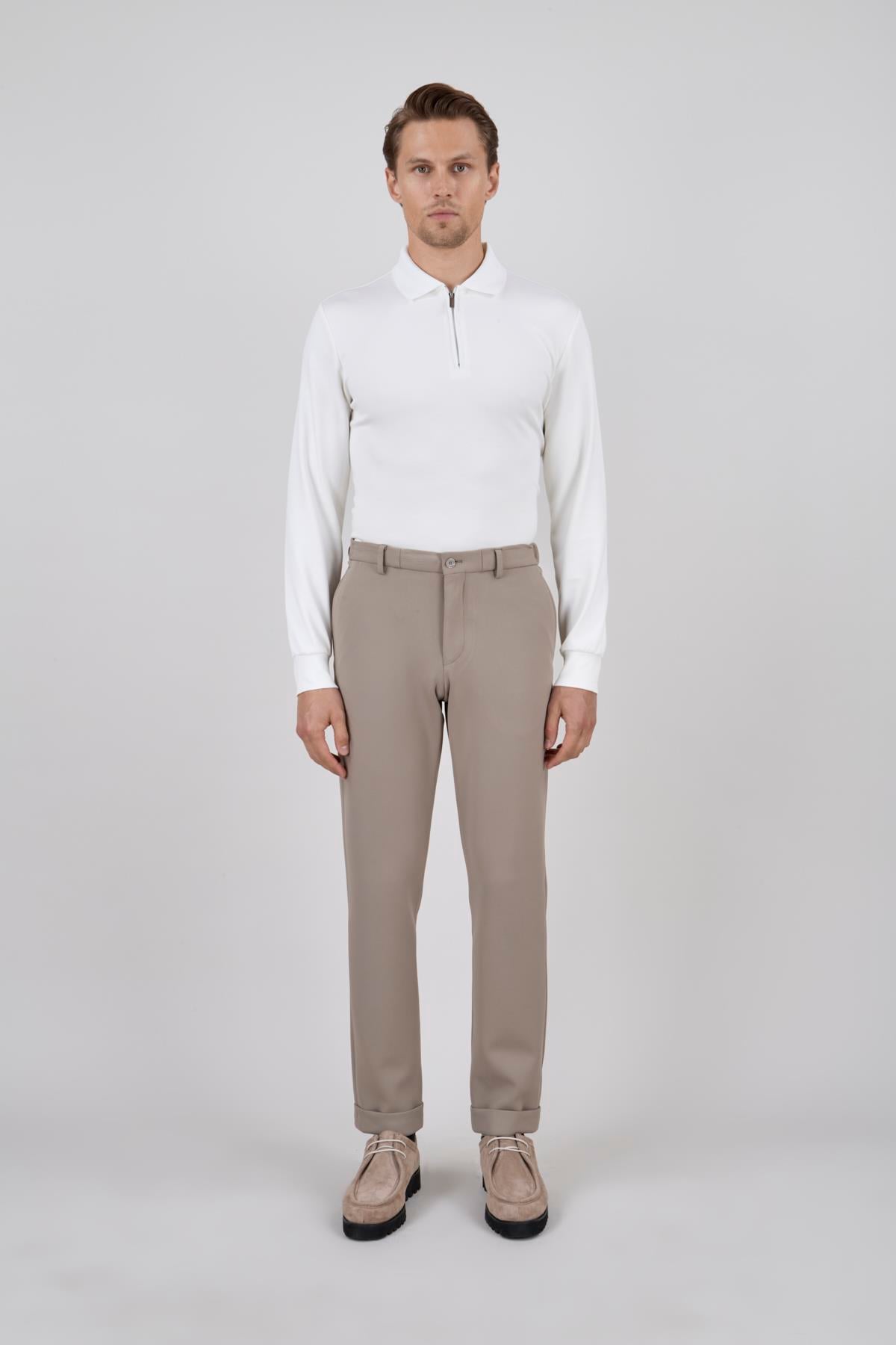 Erkek Koyu Bej Slim Fit Spor Pantolon