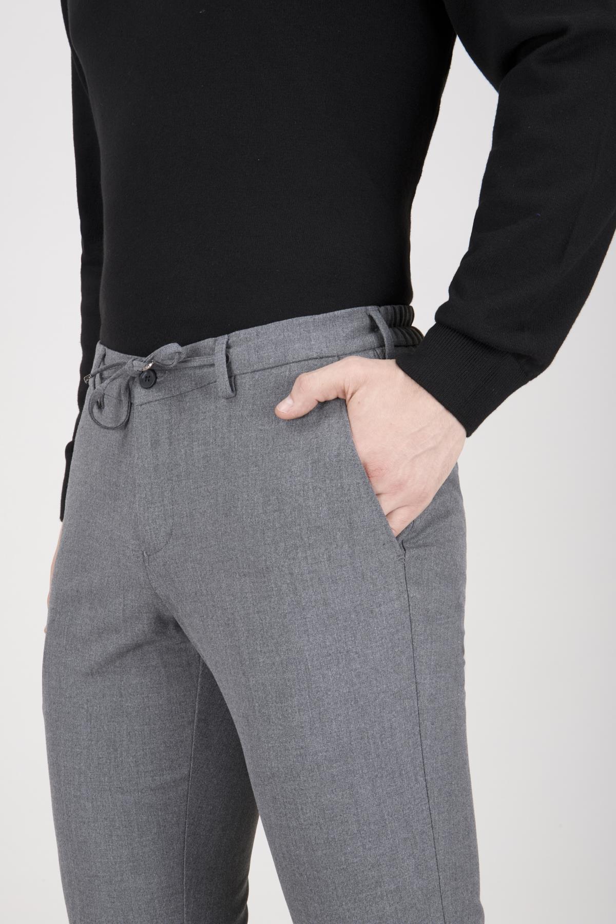 Erkek Koyu Gri Bağcıklı Casual Pantolon