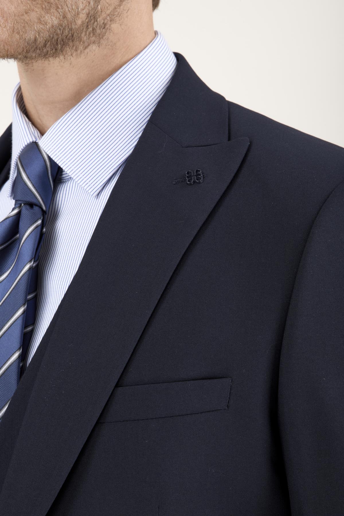 Erkek Slim Fit Sivri Yaka Koyu Lacivert 8 Drop Yelekli Takım Elbise
