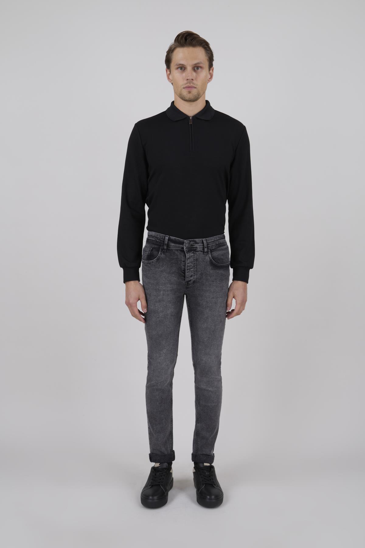 Erkek Koyu Gri Slim Fit Kot Pantolon