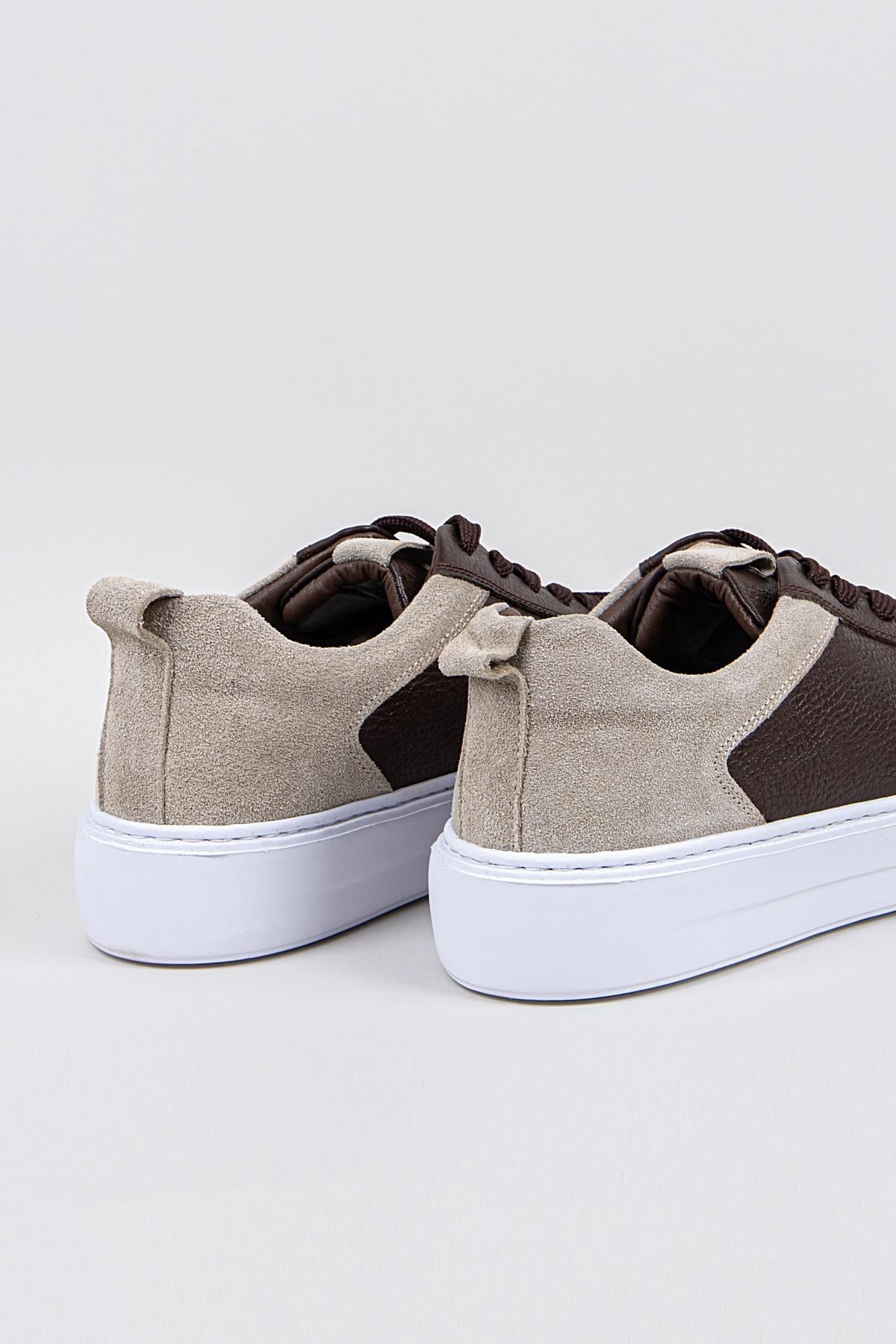Erkek Kahverengi-Beyaz Taban Deri Sneaker Ayakkabı