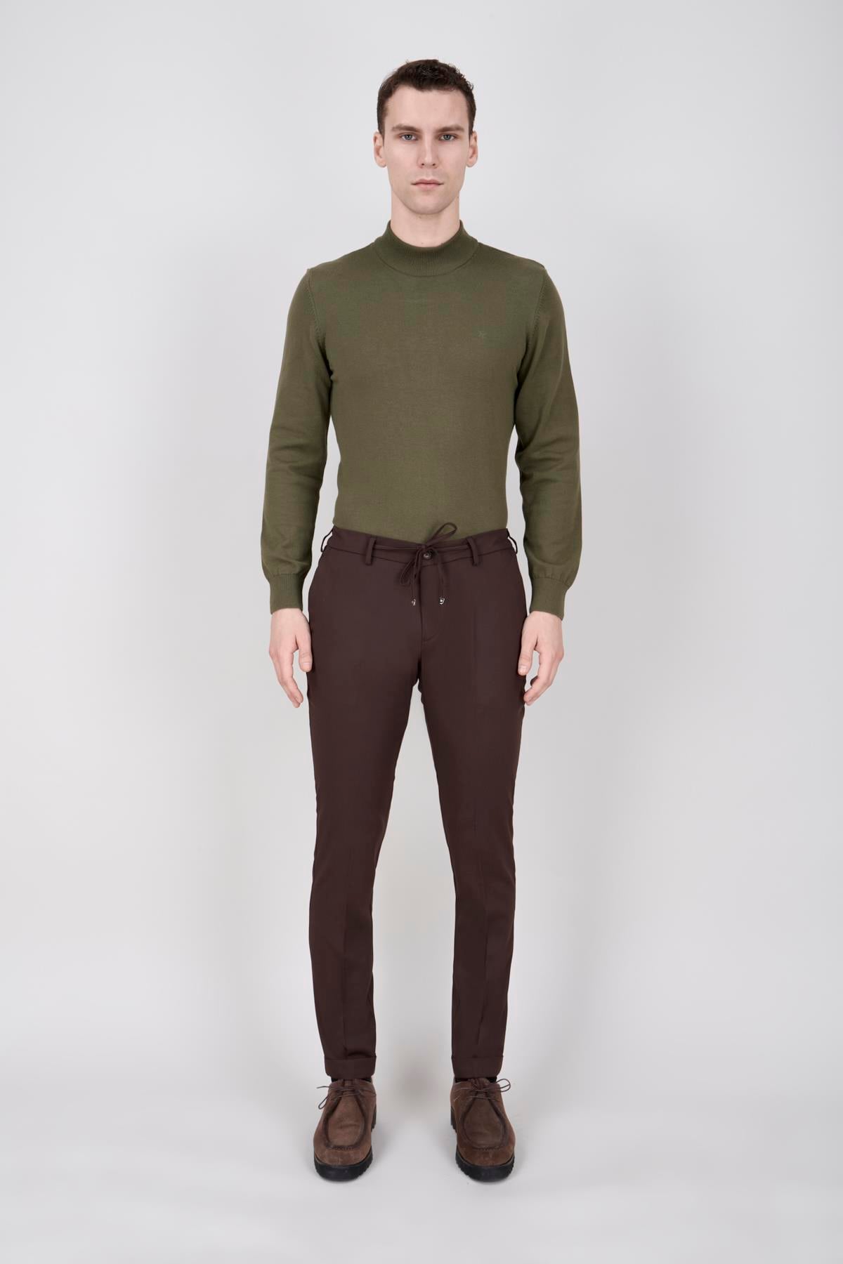 Erkek Kahverengi Bağcıklı Casual Pantolon