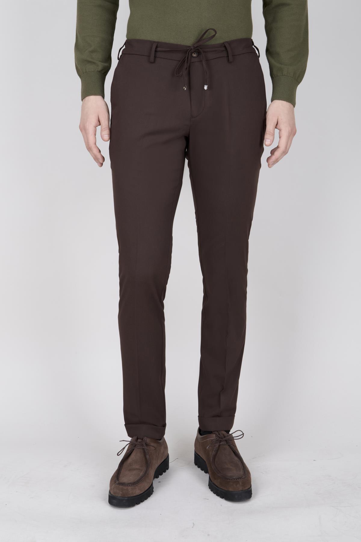 Erkek Kahverengi Bağcıklı Casual Pantolon