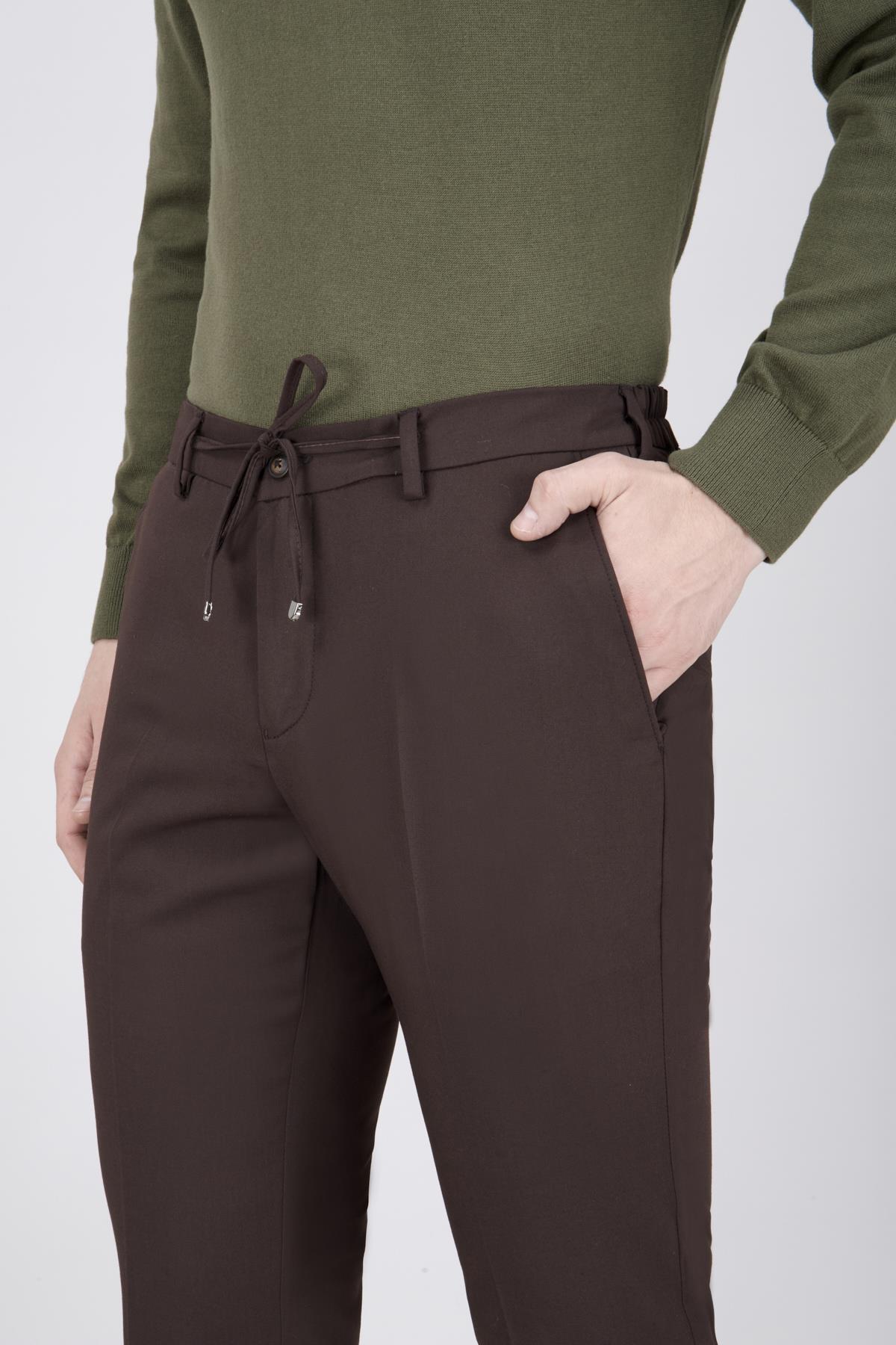 Erkek Kahverengi Bağcıklı Casual Pantolon