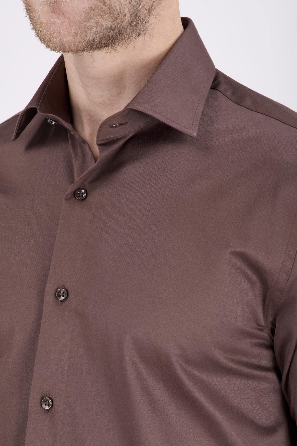 Erkek Slim Fit Kahverengi Gömlek
