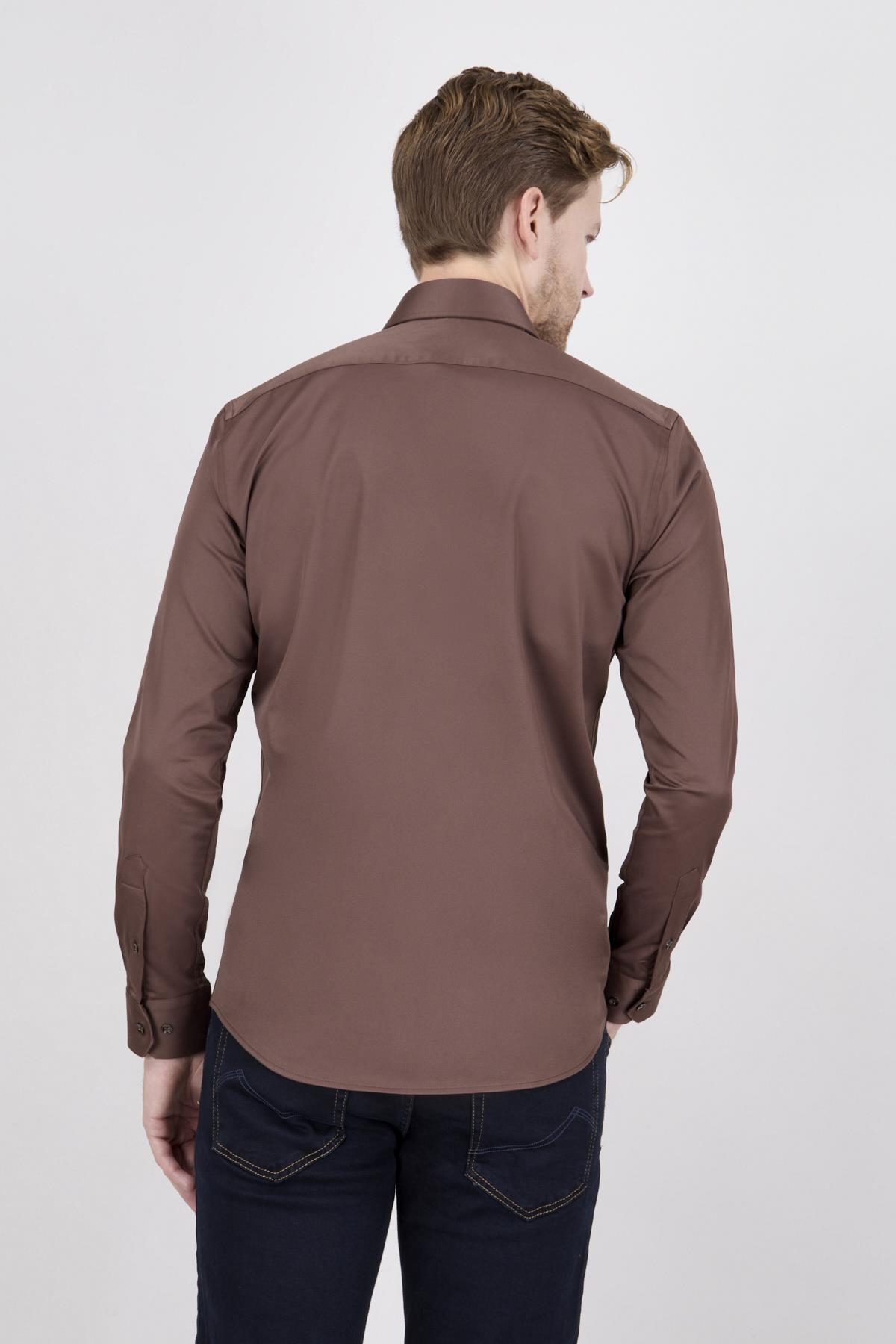 Erkek Slim Fit Kahverengi Gömlek