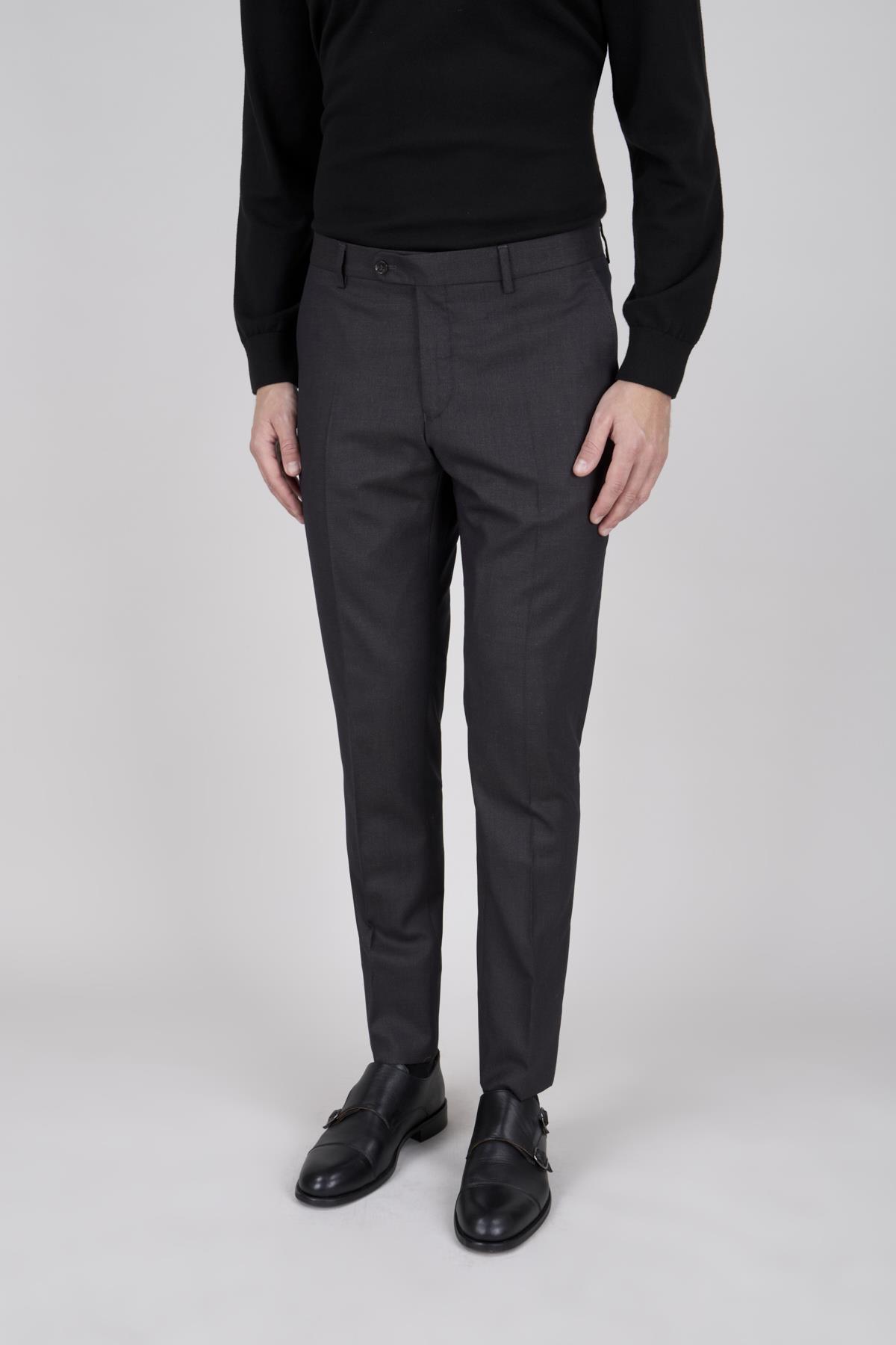 Erkek Slim Fit Sivri Yaka Kahverengi Yelekli Takım Elbise