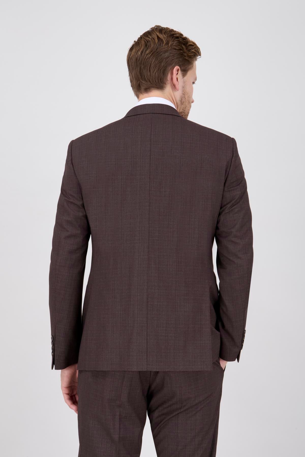 Erkek Slim Fit Sivri Yaka Kahverengi Yelekli Takım Elbise