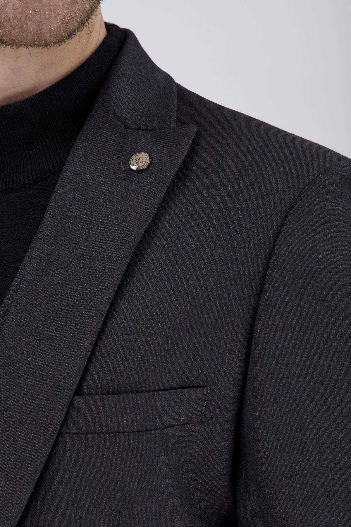 Erkek Slim Fit Sivri Yaka Kahverengi Yelekli Takım Elbise