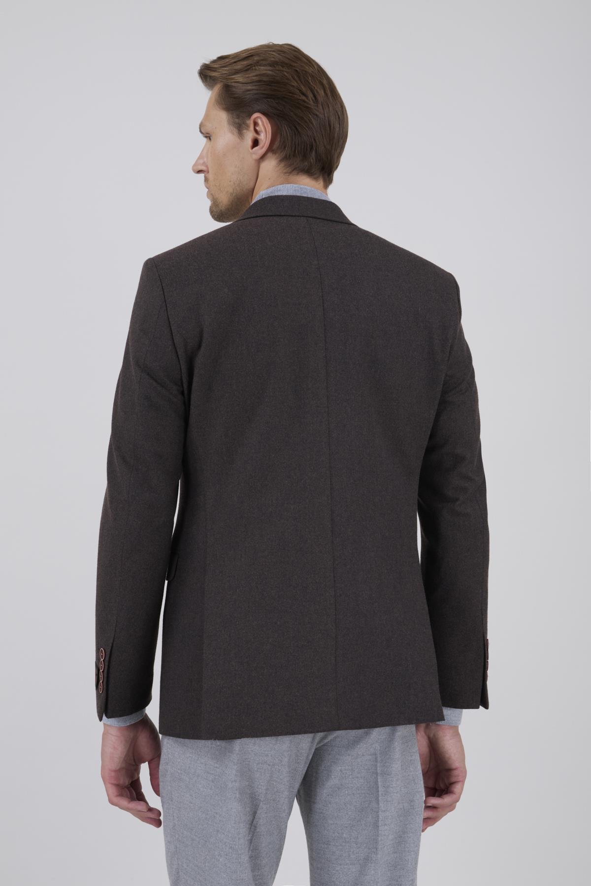 Erkek Slim Fit Mono Yaka Kahverengi Ceket