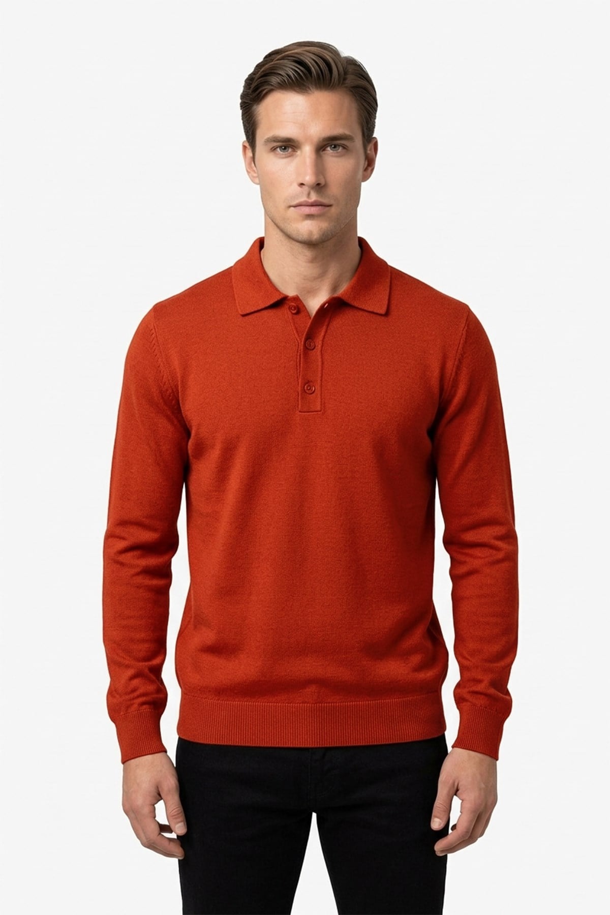 Erkek Kiremit Polo Yaka Triko