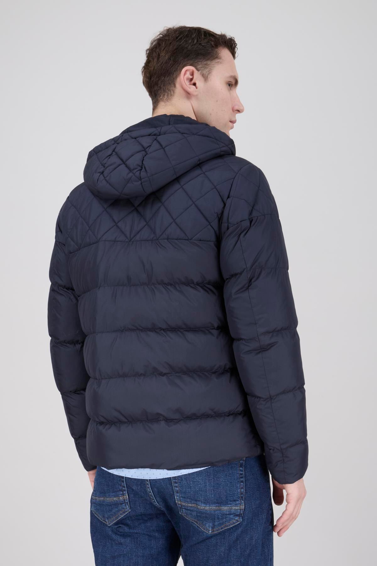 Erkek Kapşonlu Lacivert Şişme Mont