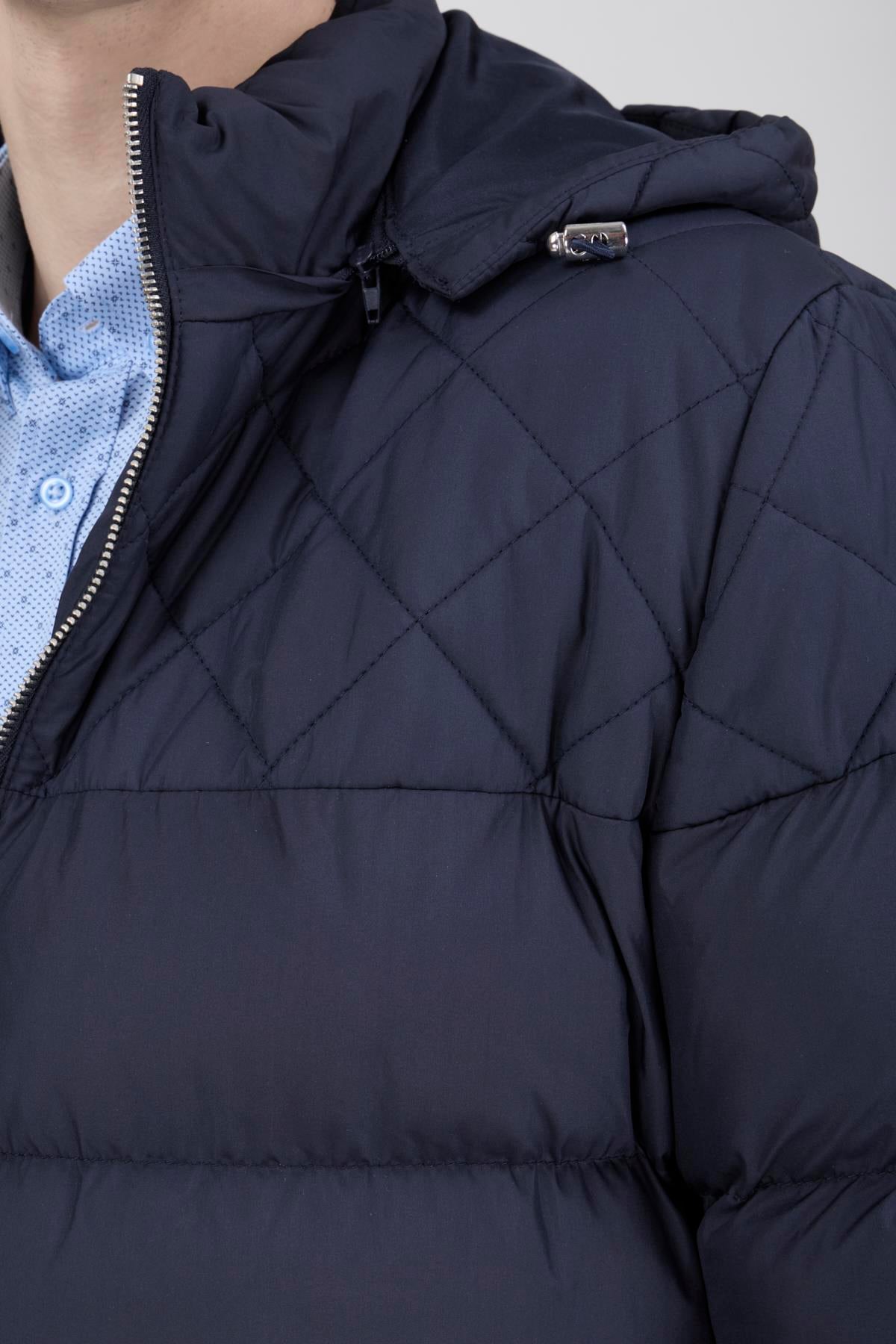 Erkek Kapşonlu Lacivert Şişme Mont