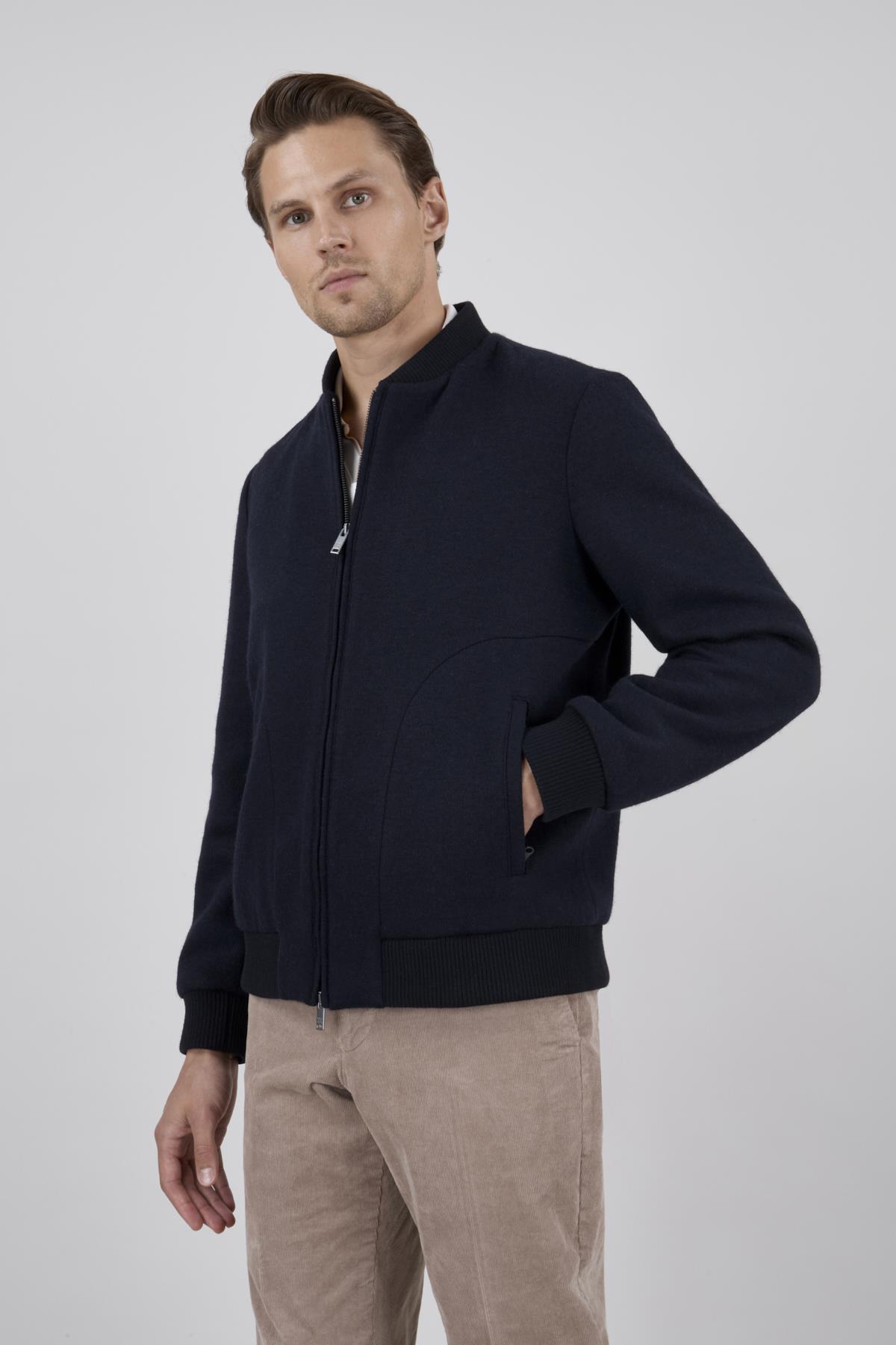 Erkek Lacivert Fermuarlı Mont