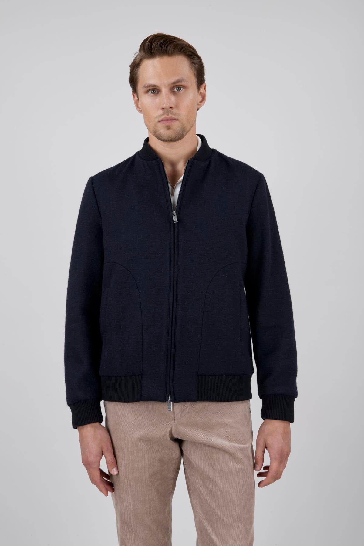Erkek Lacivert Fermuarlı Mont