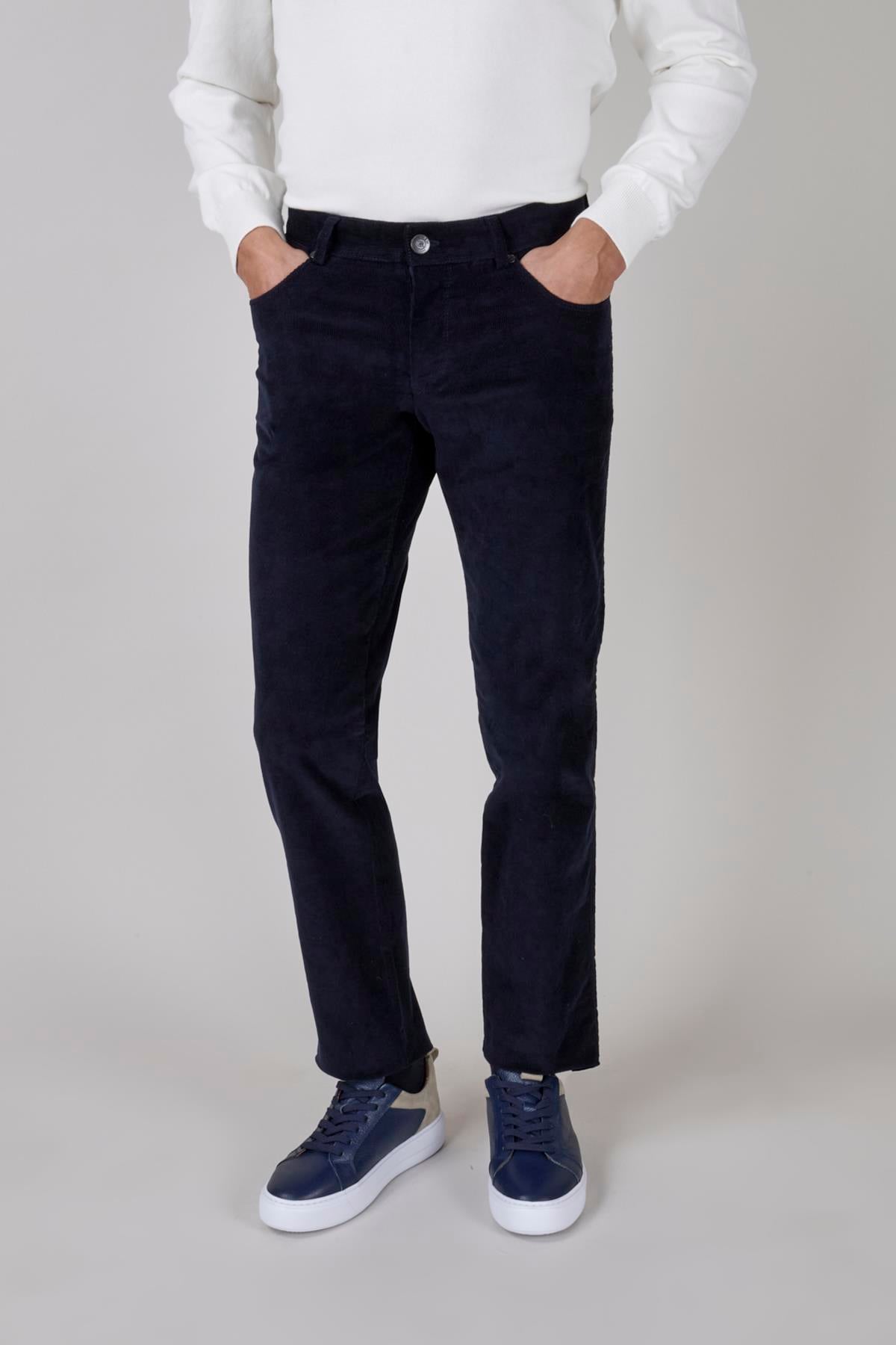 Erkek Lacivert Kadife Spor Pantolon