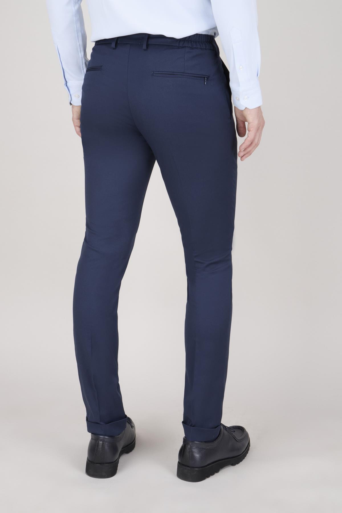Erkek Lacivert Bağcıklı Casual Pantolon