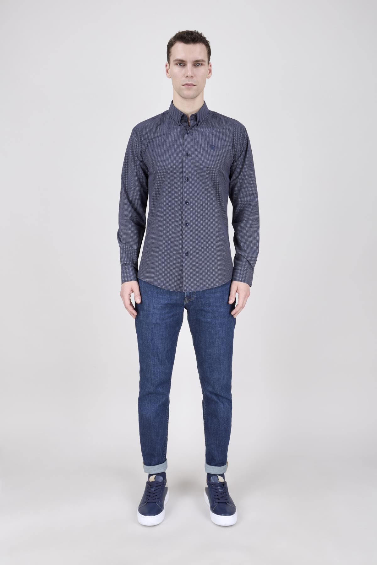 Erkek Slim Fit Lacivert Gömlek