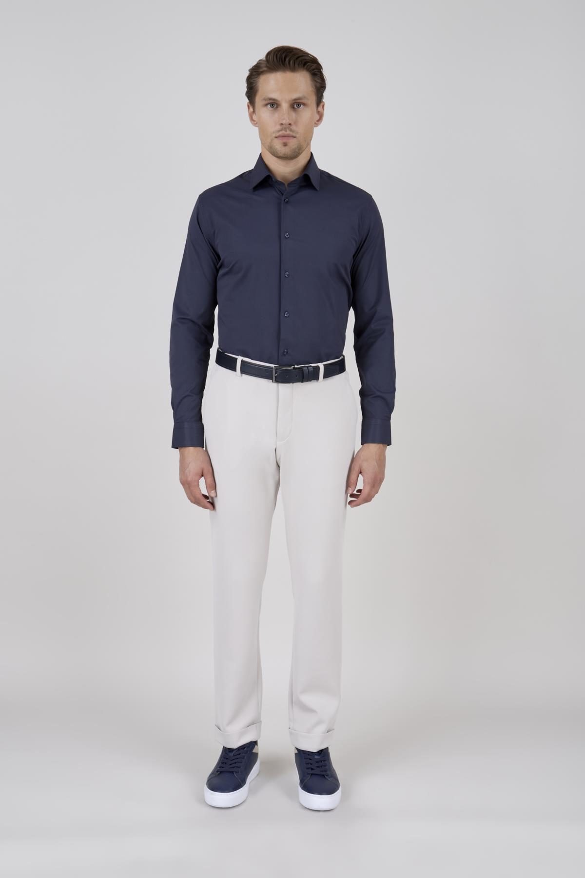 Erkek Slim Fit Lacivert Gömlek
