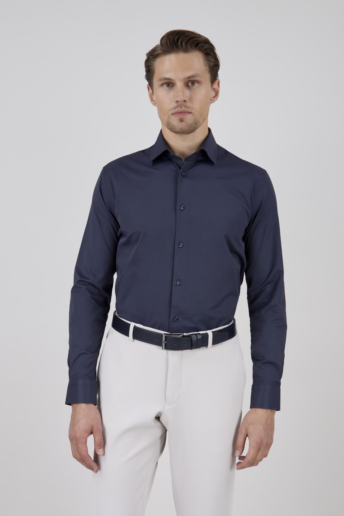 Erkek Slim Fit Lacivert Gömlek