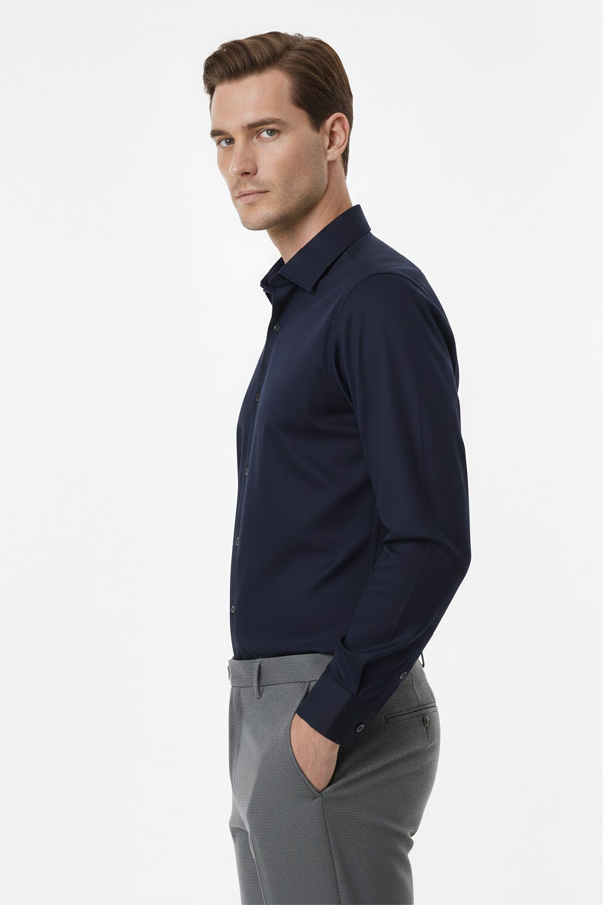 Erkek Slim Fit Lacivert Gömlek