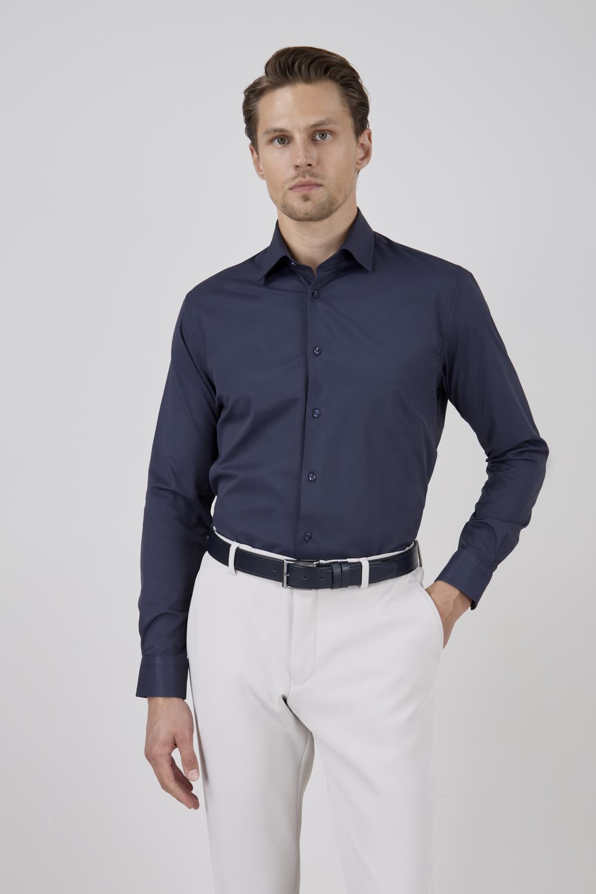Erkek Slim Fit Lacivert Gömlek