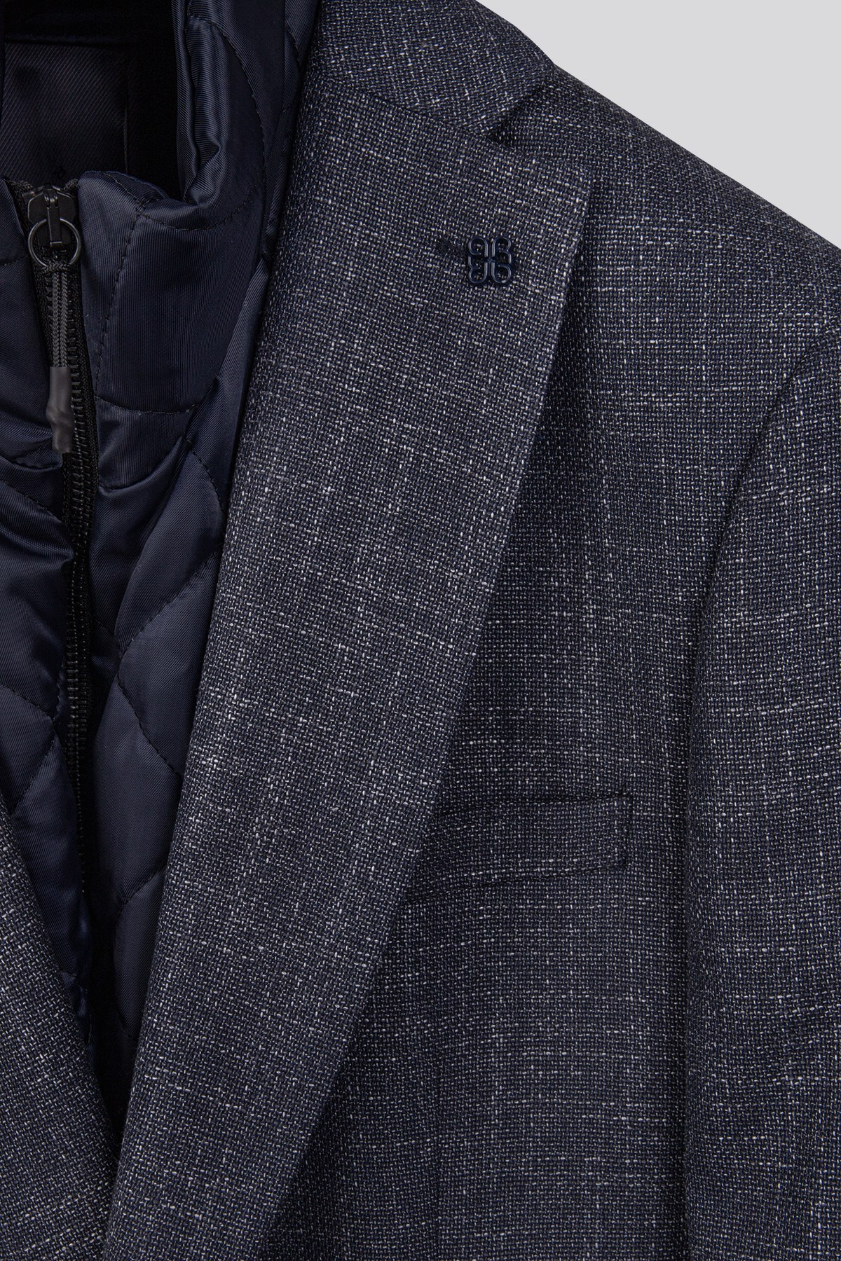 Erkek Slim Fit Mono Yaka Çıkarılabilir Kapitone Astarlı Lacivert Ceket