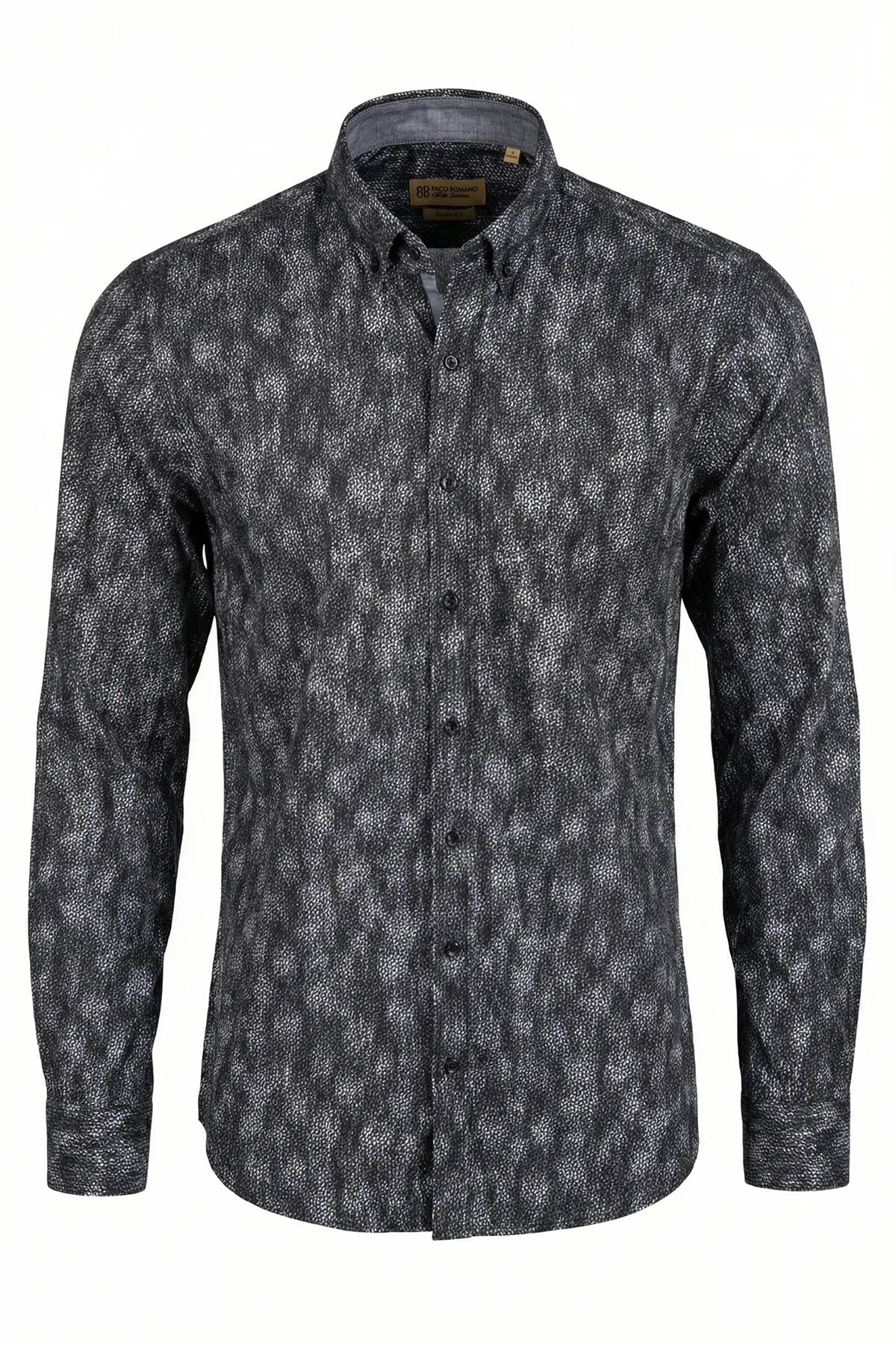 Erkek Slim Fit Desenli Gri Siyah Gömlek