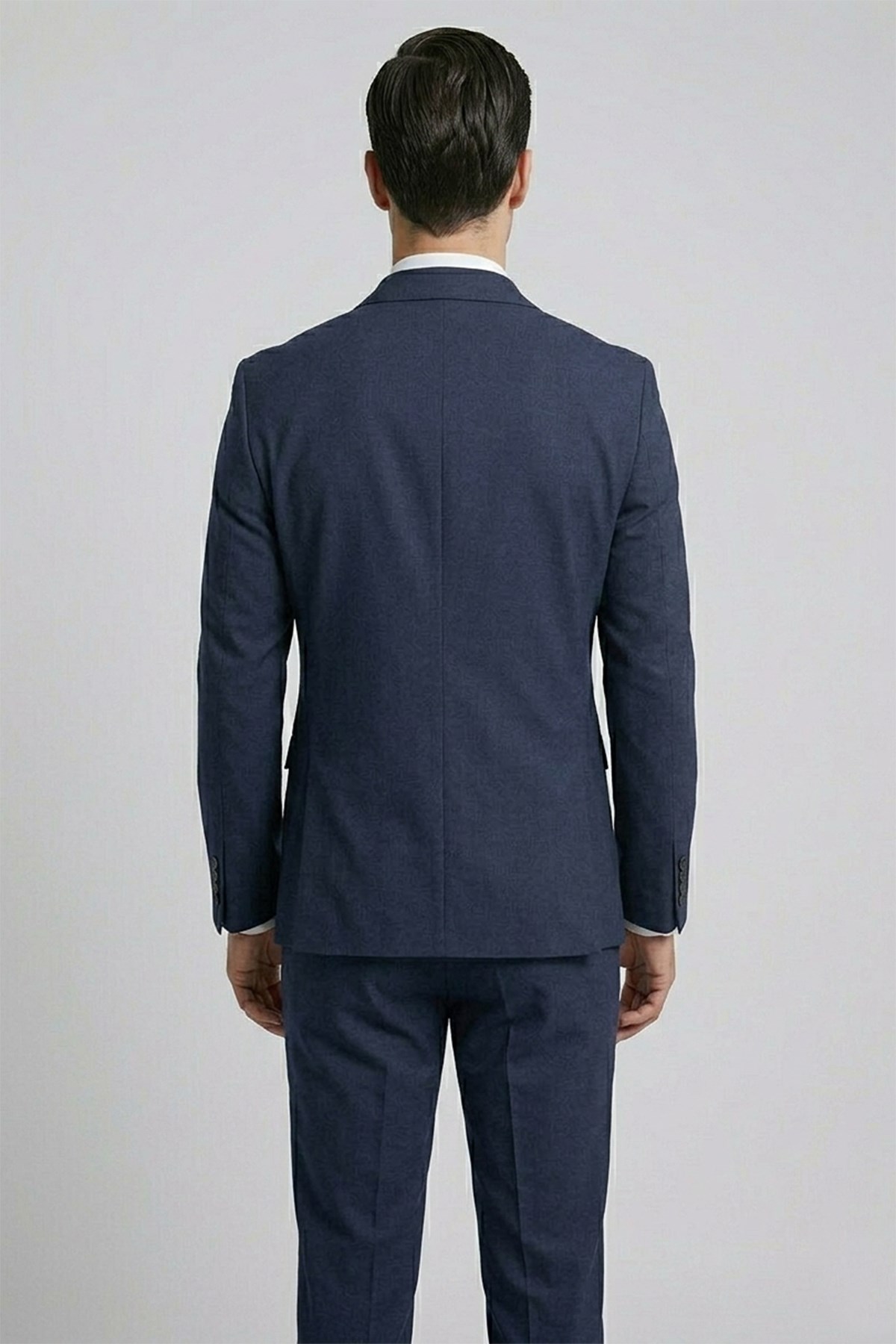 Erkek Slim Fit Mono Yaka Lacivert Yelekli Takım Elbise