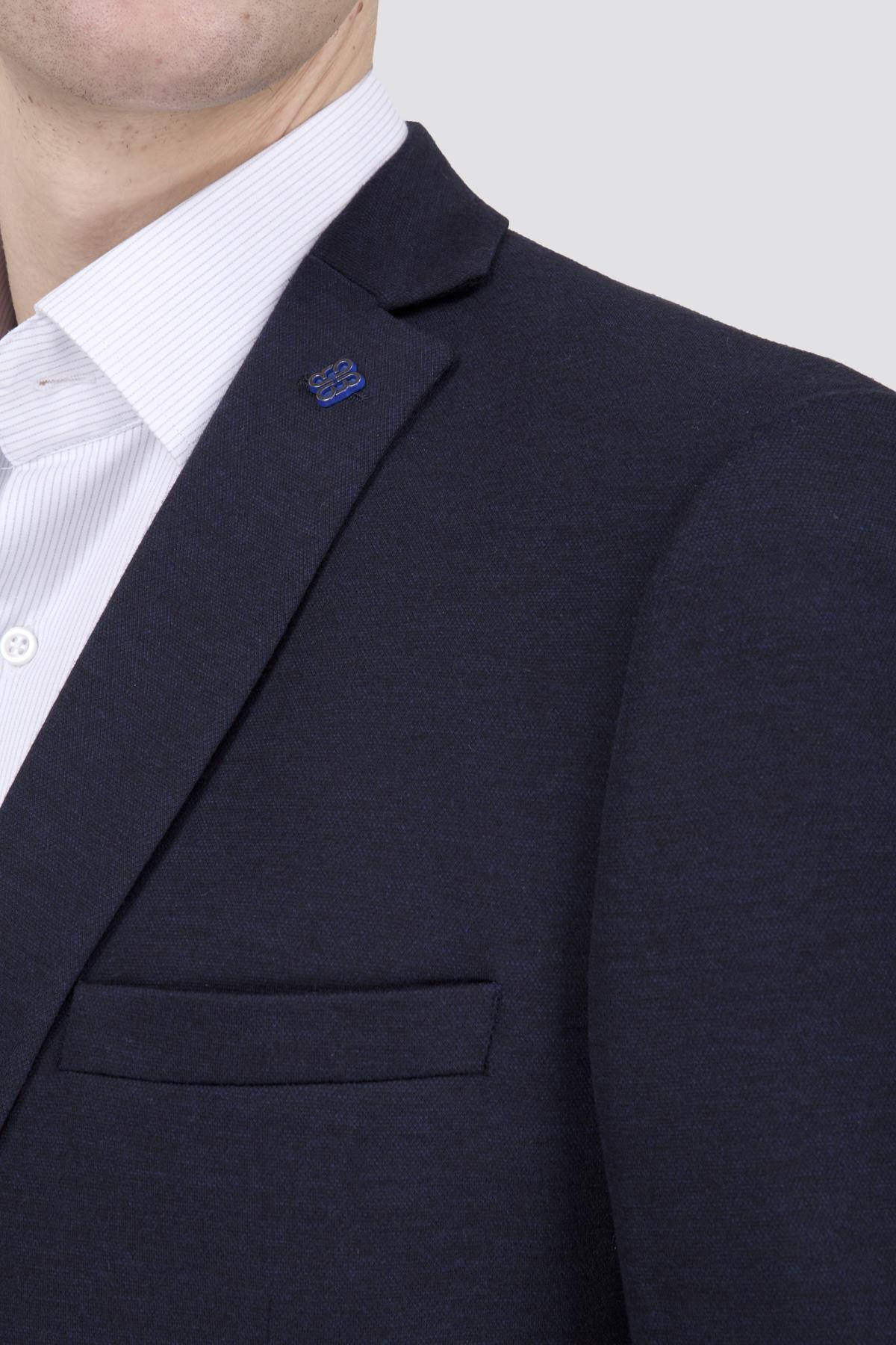 Erkek Slim Fit Mono Yaka Lacivert Yarım Astar Takım Elbise