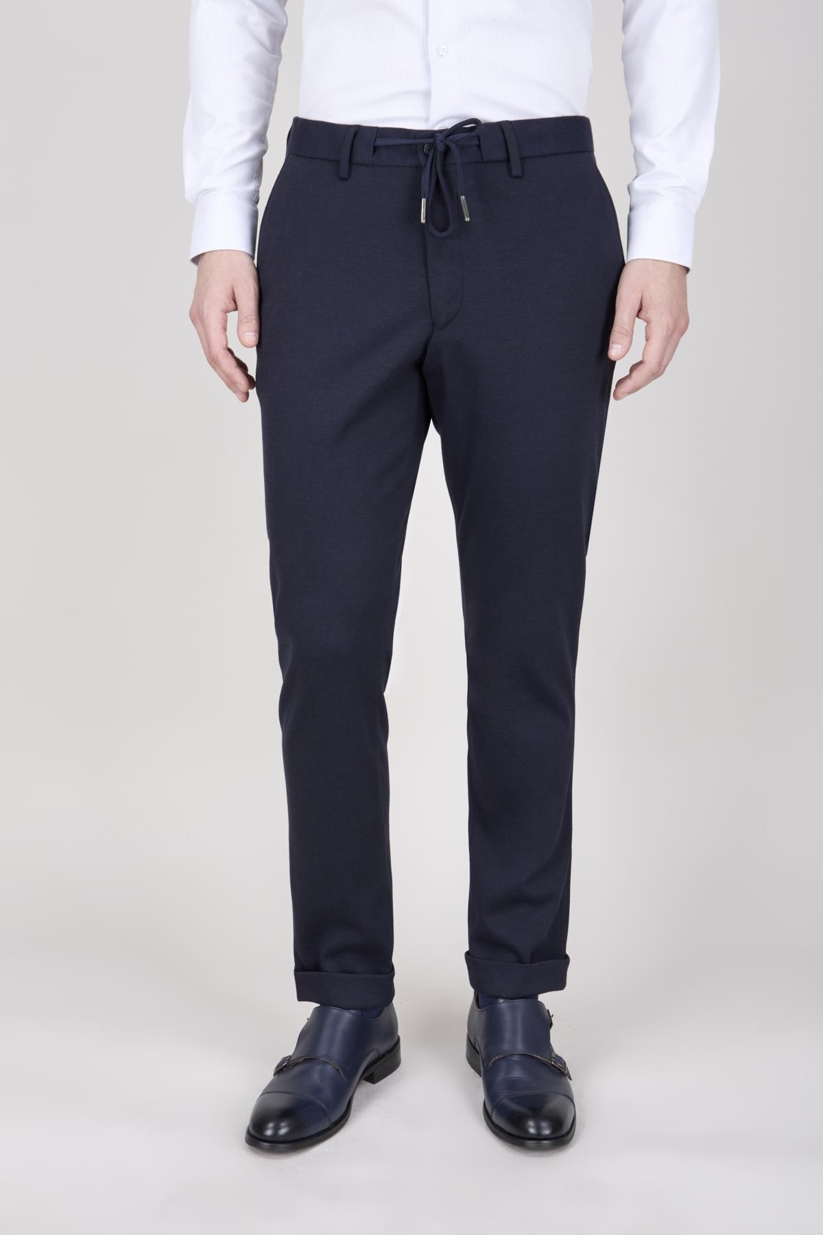 Erkek Slim Fit Mono Yaka Lacivert Yarım Astar Takım Elbise