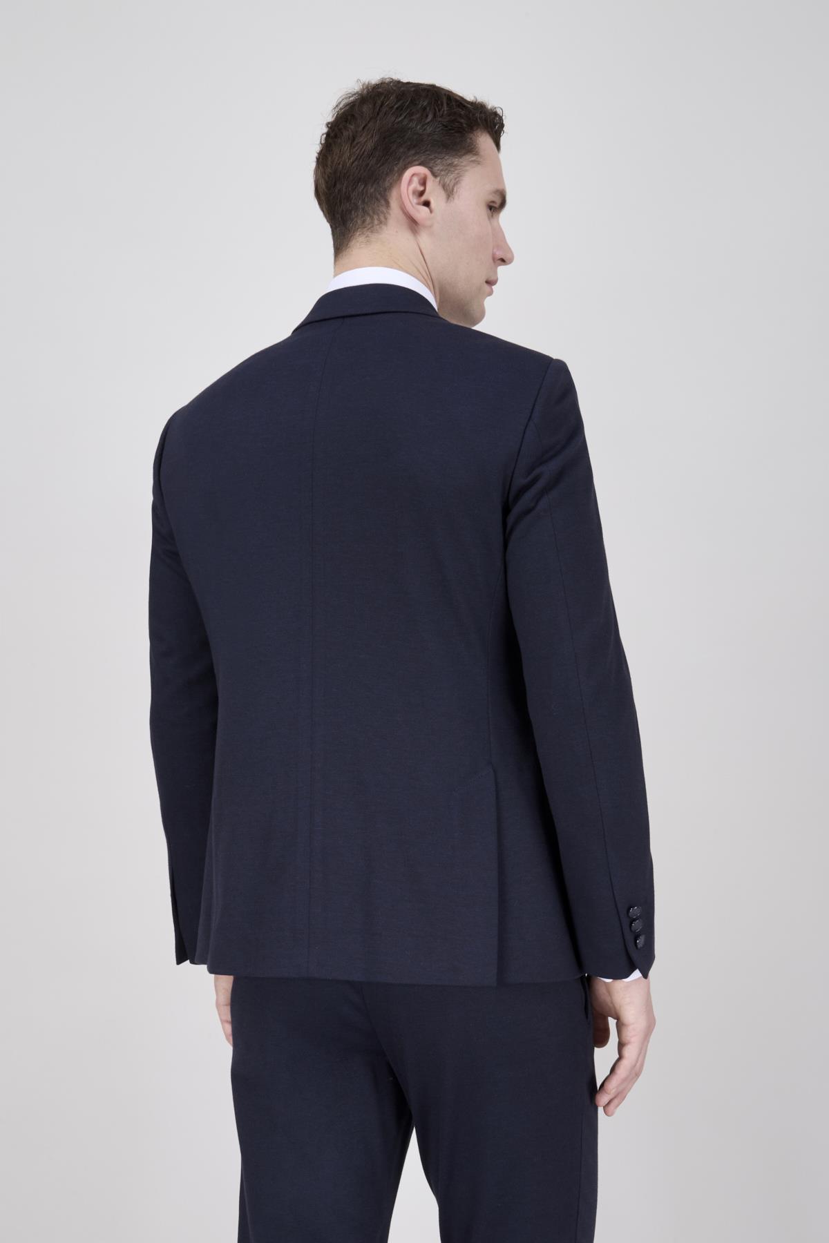 Erkek Slim Fit Mono Yaka Lacivert Yarım Astar Takım Elbise