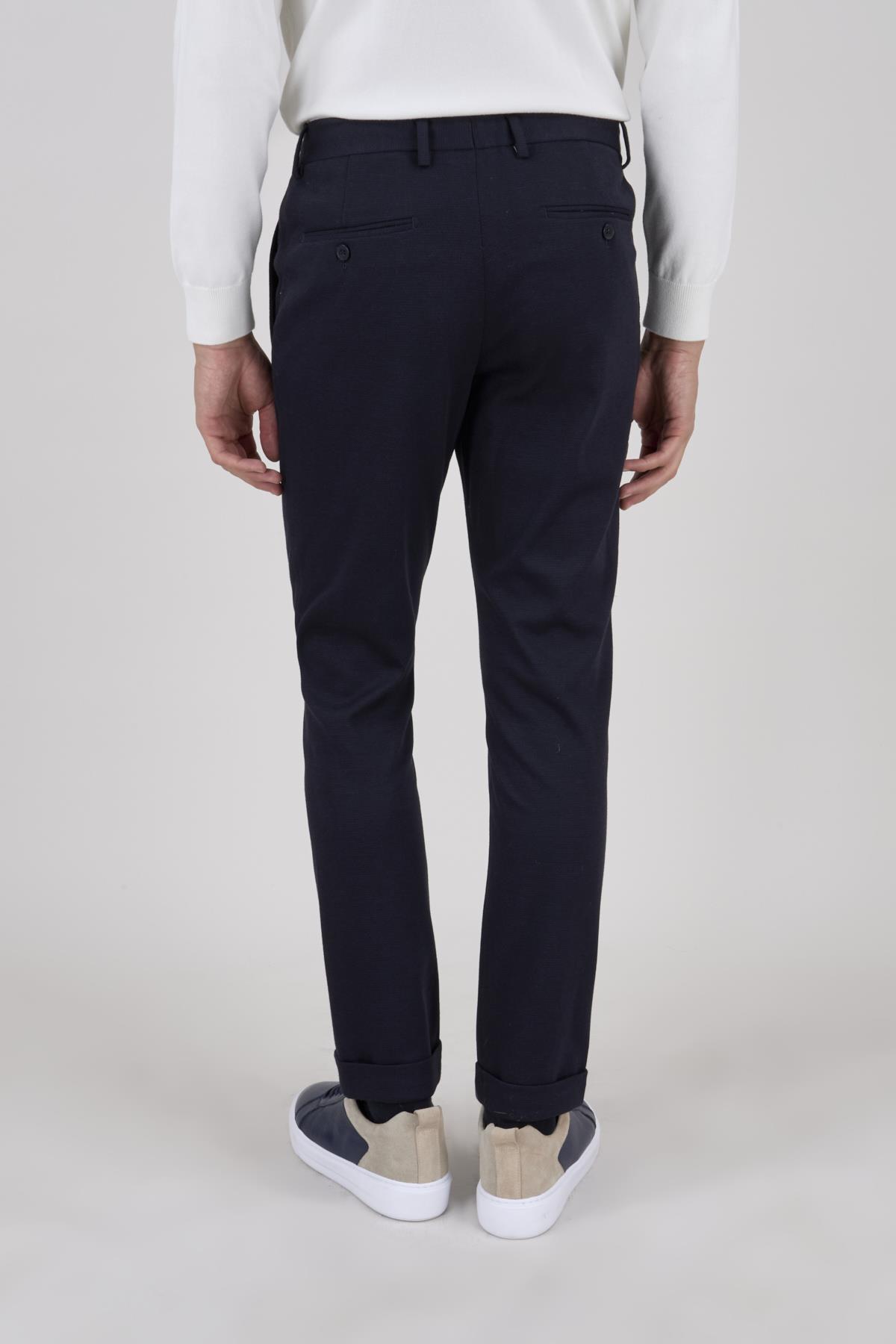 Erkek Lacivert Slim Fit Bağcıklı Pantolon